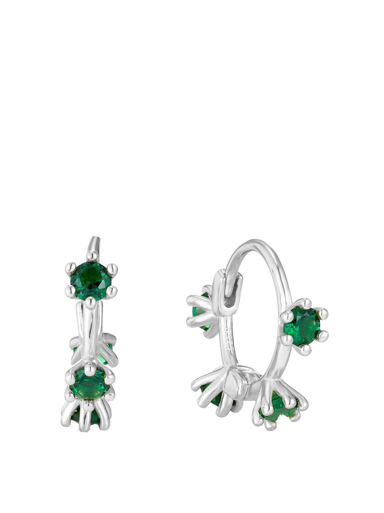 Product photograph of Seol Gold Emerald Cz Claw Hoops from very.co.uk