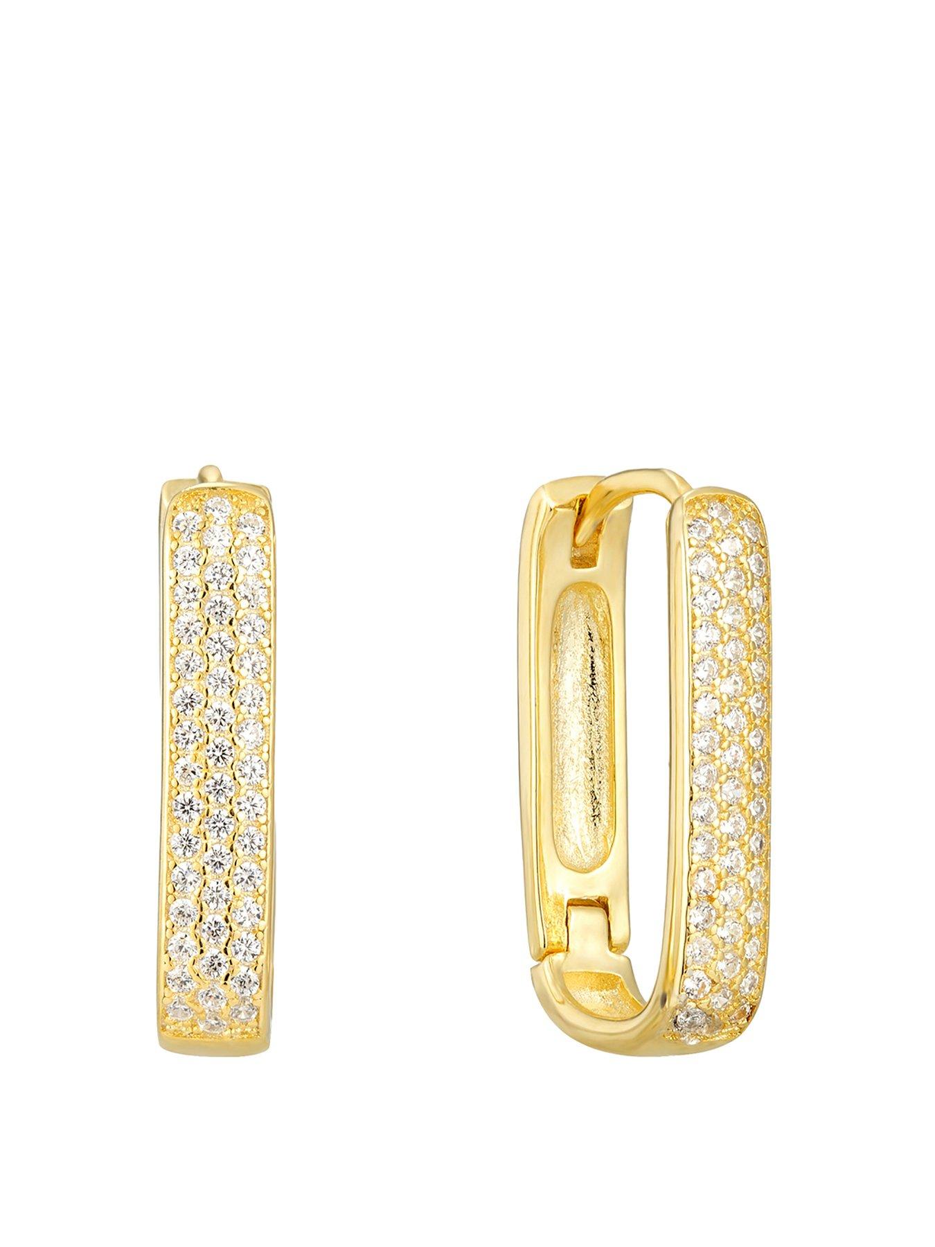 Product photograph of Seol Gold Pave Cz Rectangle Hoops Larger Size from very.co.uk