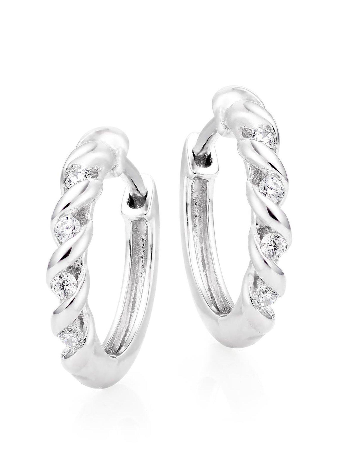 Silver Cubic Zirconia Twist Hoop Earrings
