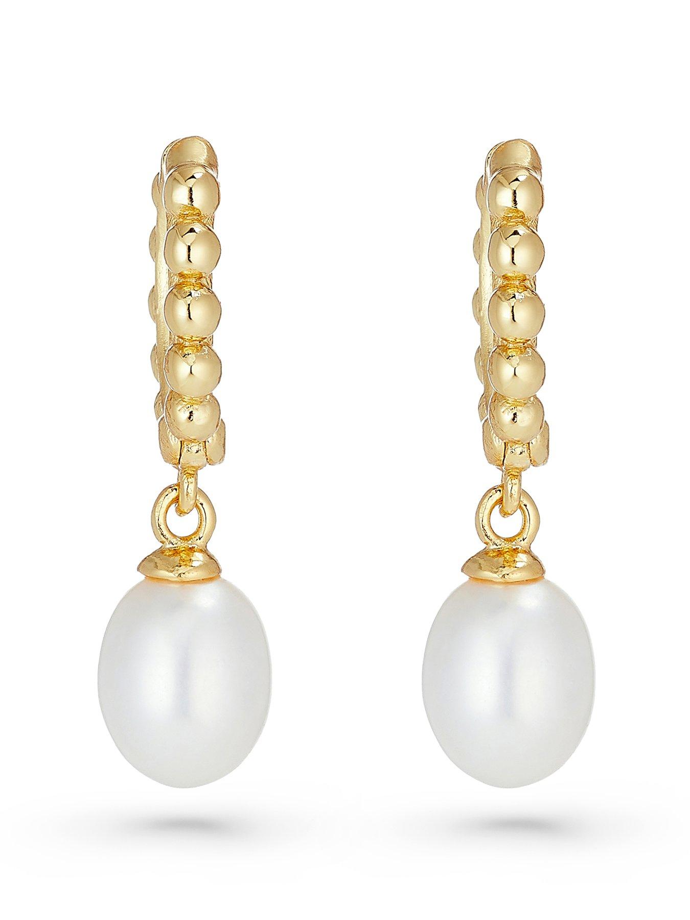 Silver Yellow Gold Plated Pearl Hoop Earrings