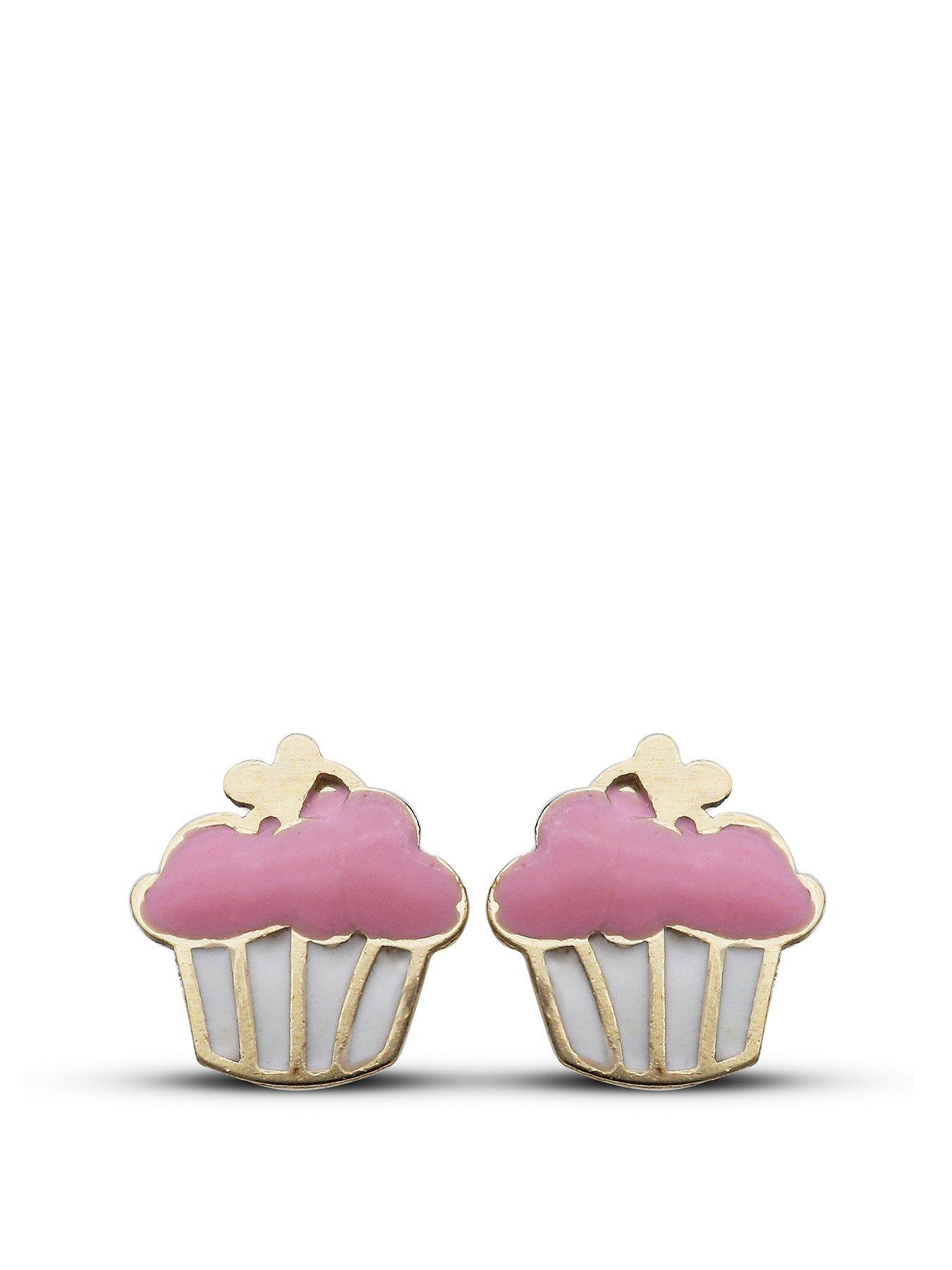 love-gold-9ct-gold-pink-enamel-cupcake-stud-earrings