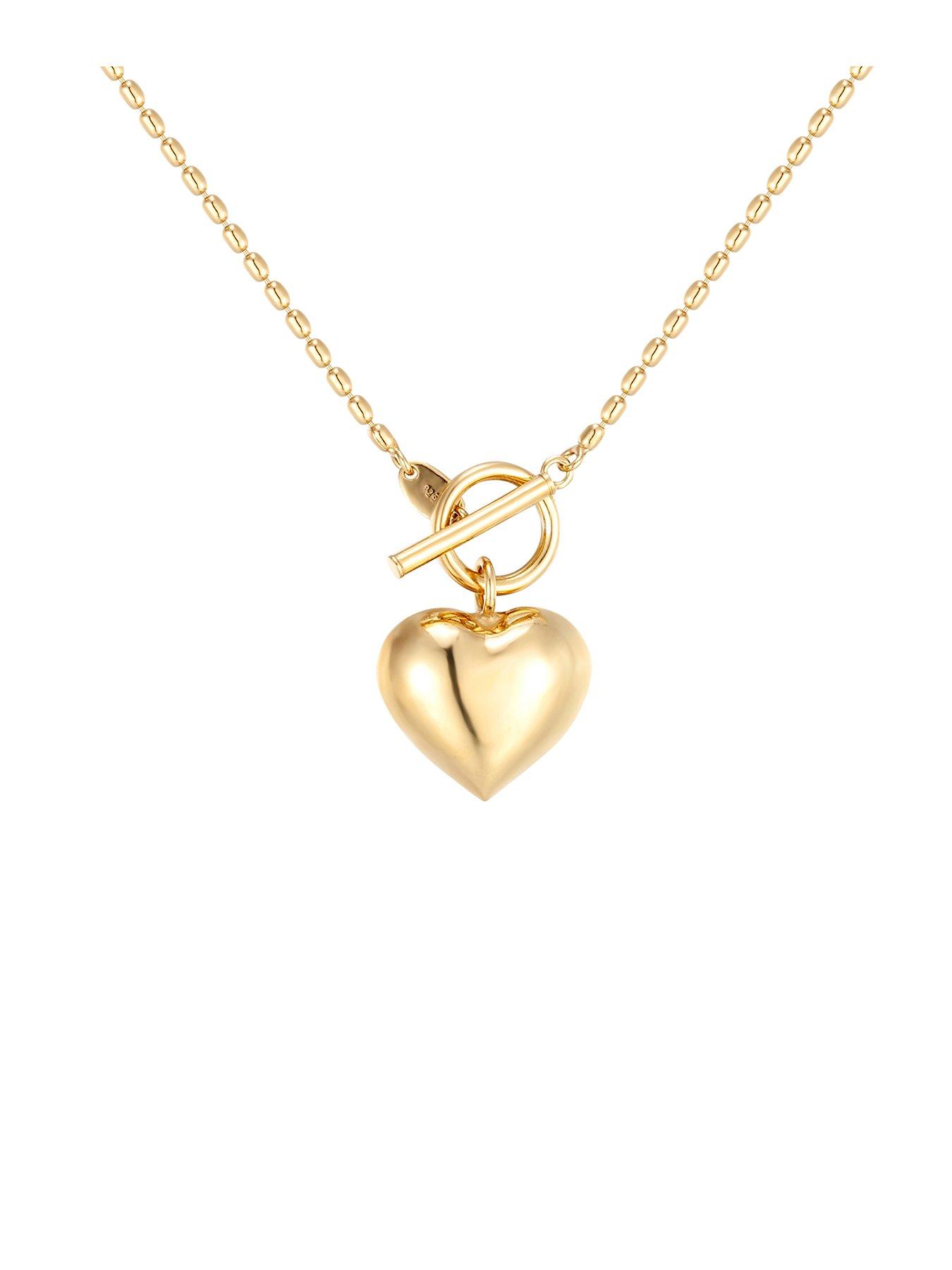 Product photograph of Seol Gold Beaded Heart Charm T-bar Necklace from very.co.uk