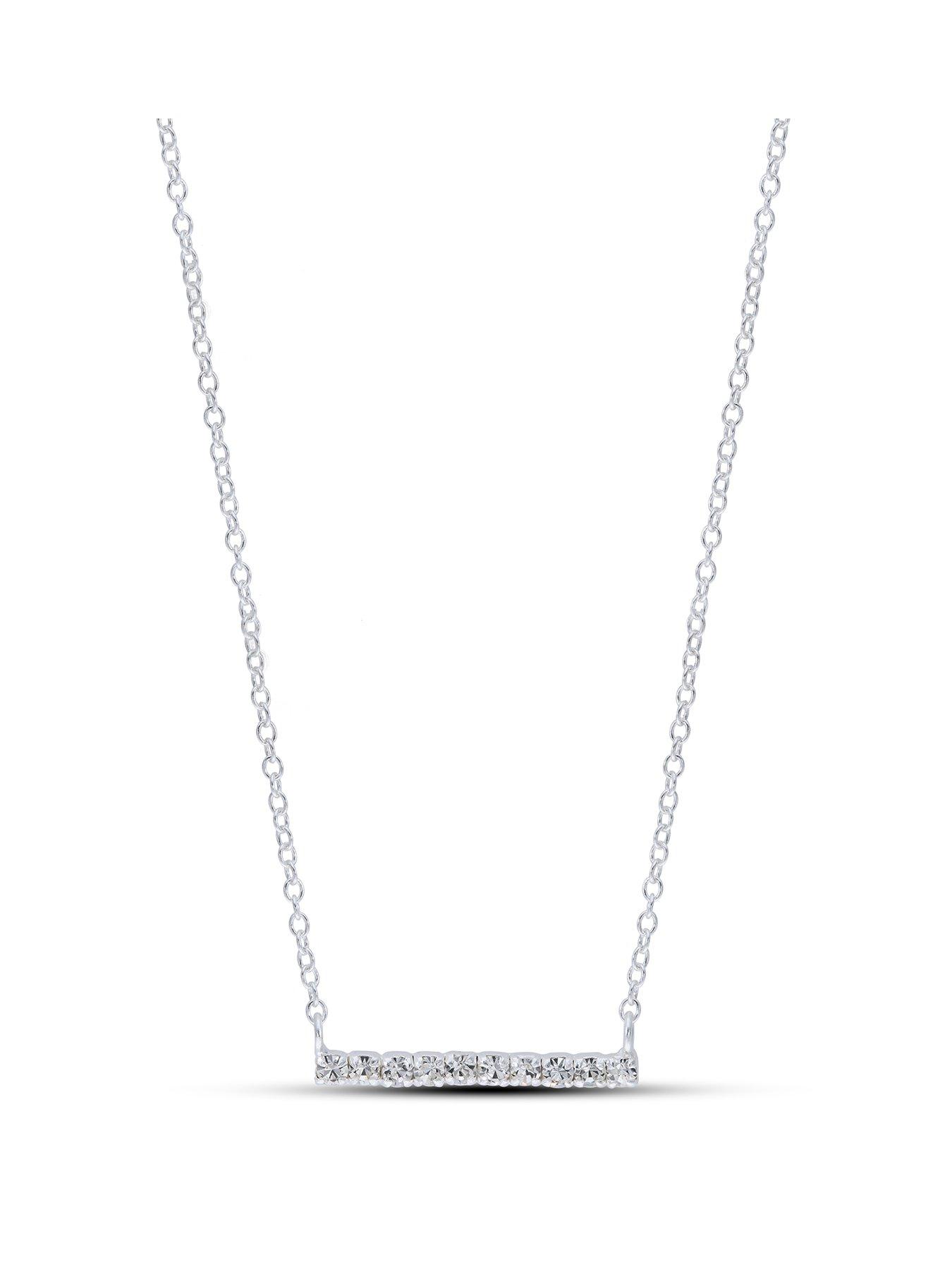 Product photograph of The Love Silver Collection Sterling Silver Crystal Bar Necklace from very.co.uk
