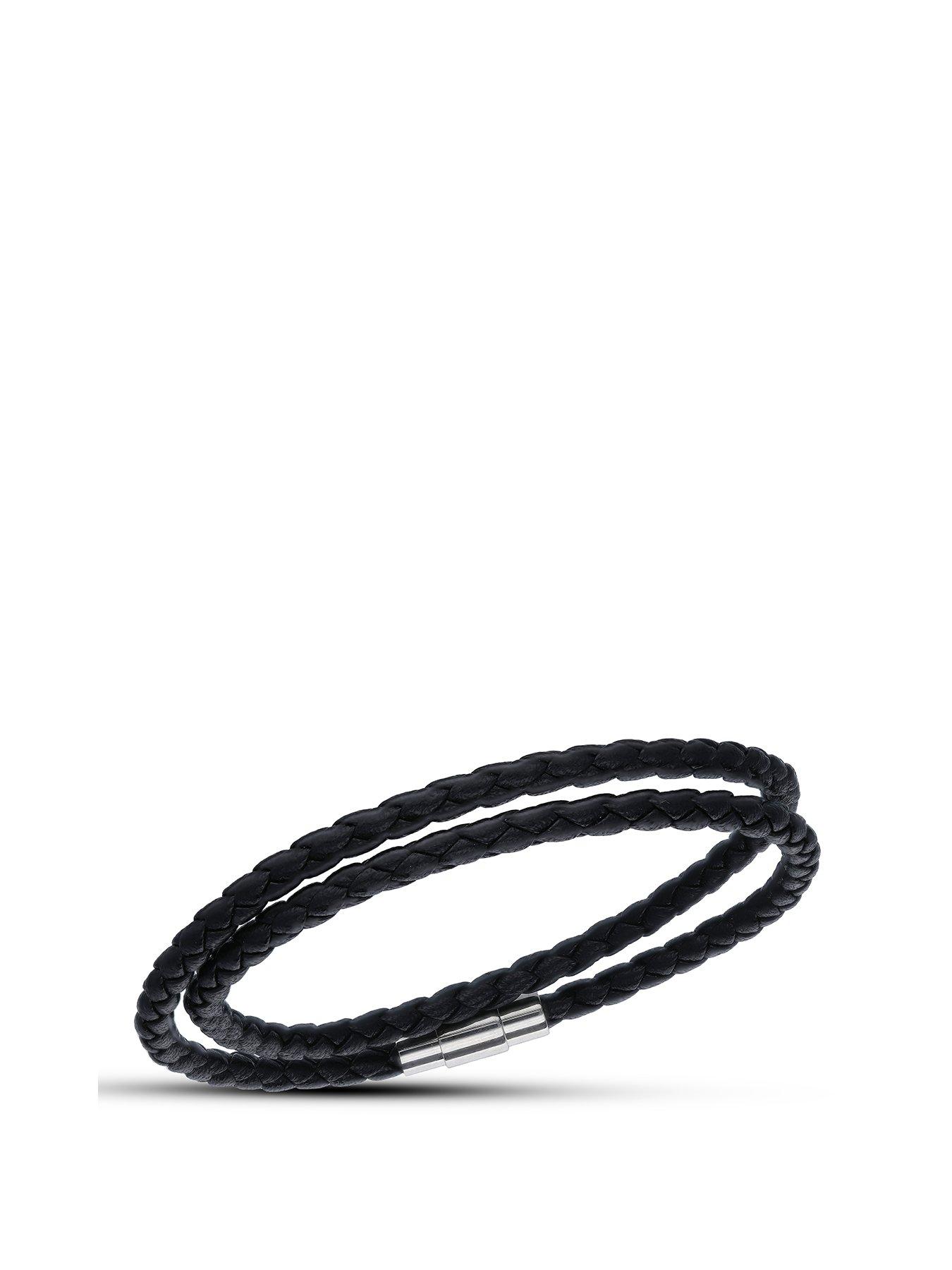 Product photograph of The Love Silver Collection Stainless Steel Weave Leather Bracelet from very.co.uk