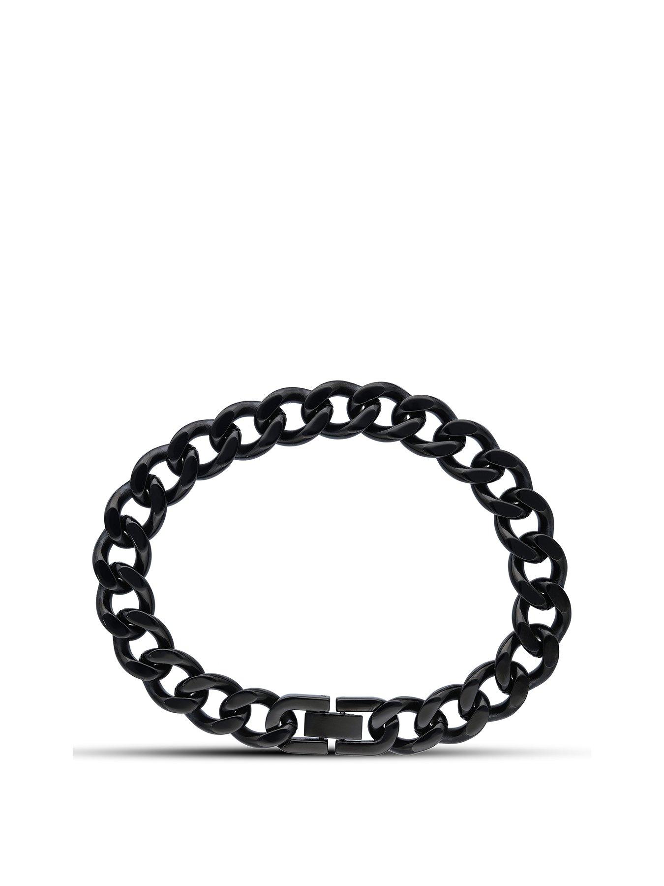 Product photograph of The Love Silver Collection Stainless Steel Black Curb Bracelet from very.co.uk