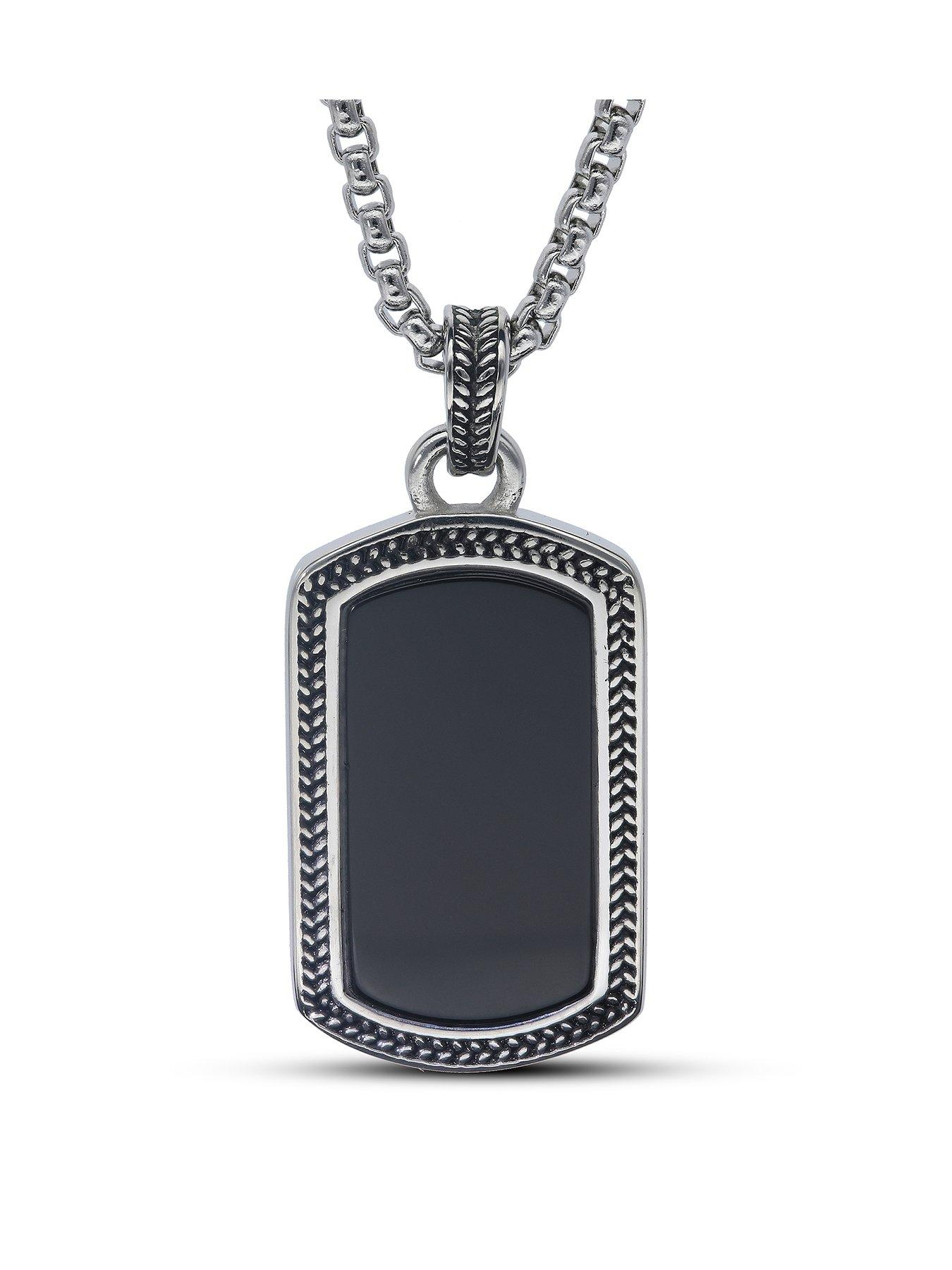 Product photograph of The Love Silver Collection Stainless Steel Black Agate Dog Tag from very.co.uk
