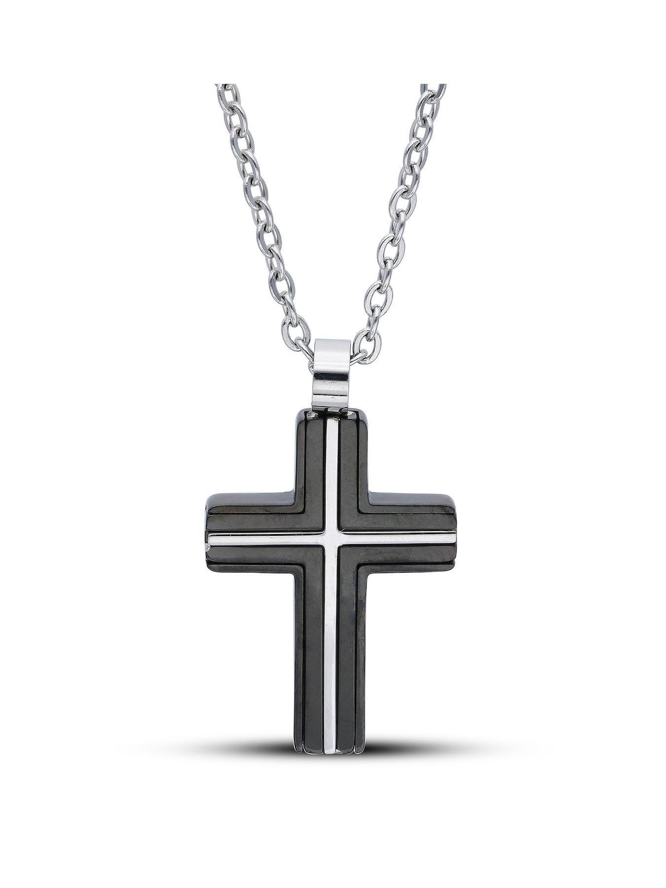 Product photograph of The Love Silver Collection Stainless Steel Cross Pendant from very.co.uk