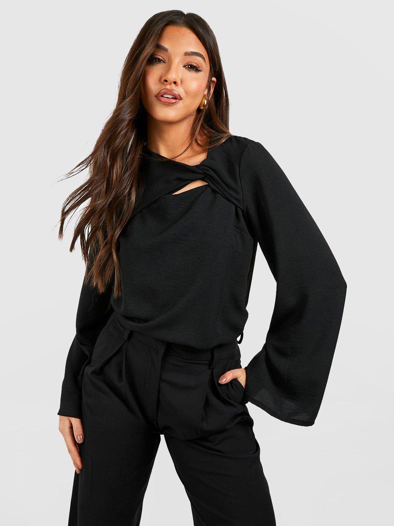 boohoo-knot-detail-volume-sleeve-blouse-black