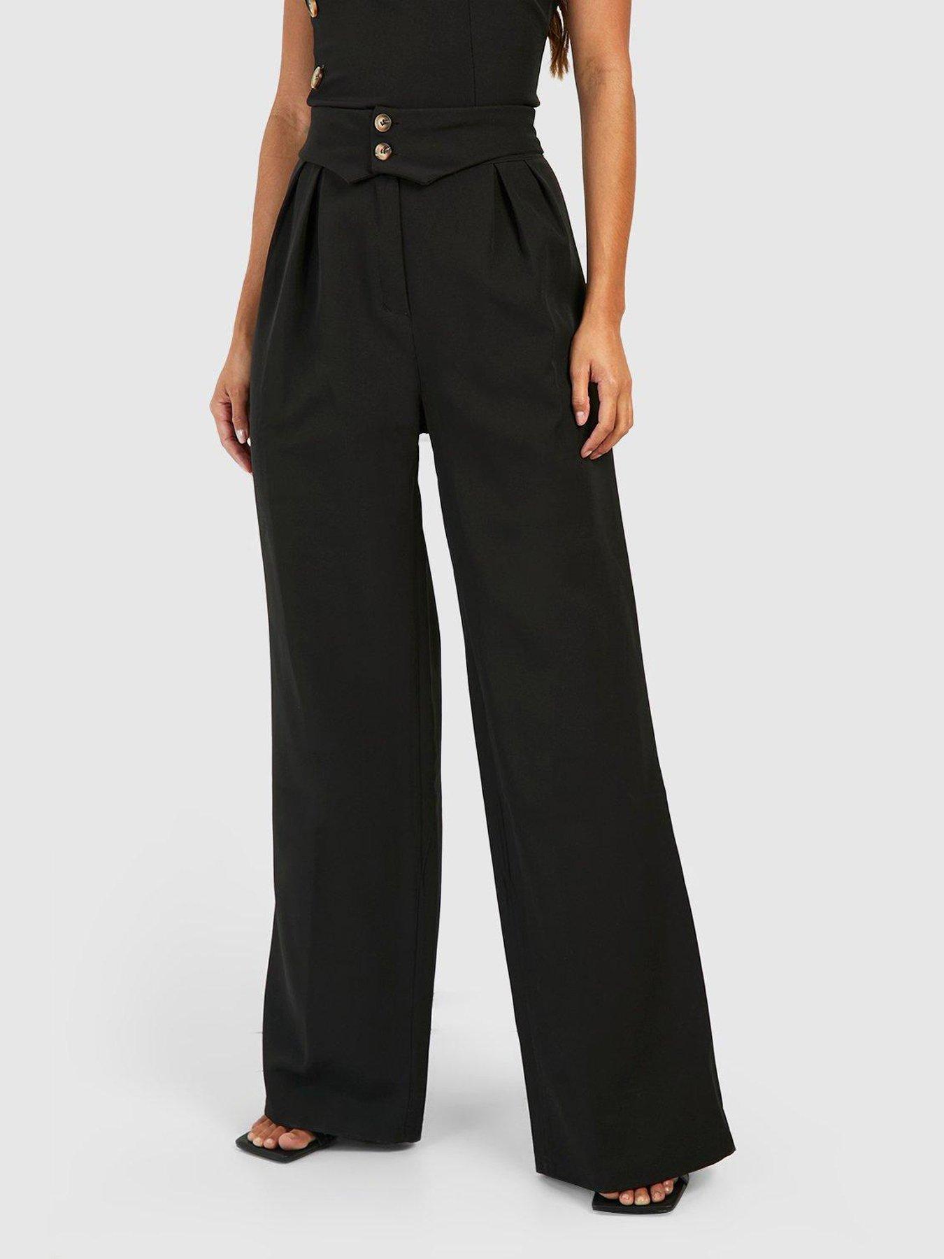 Boohoo Fold Over Waistband Relaxed Fit Trousers - Black | Very.co.uk