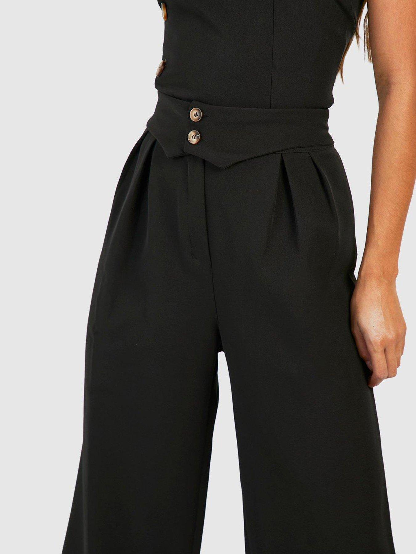 Boohoo Fold Over Waistband Relaxed Fit Trousers - Black | Very.co.uk