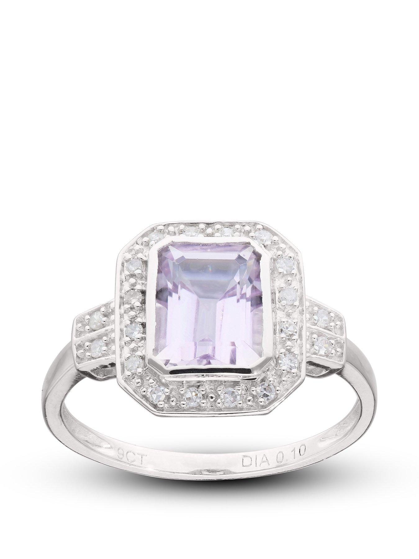 Product photograph of Love Gold 9ct White Gold Amethyst Diamond Ring from very.co.uk