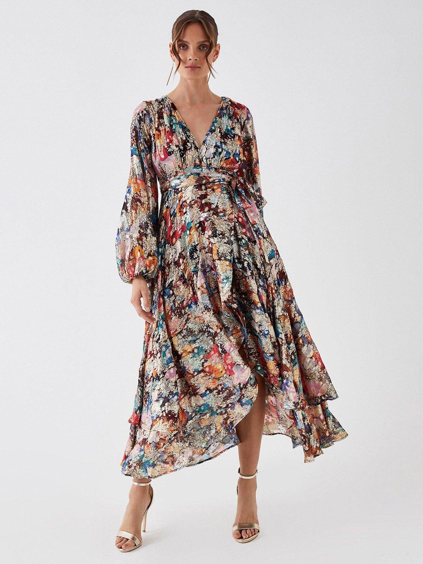 COAST Julie Kuyath Metallic Long Sleeve Wrap Dress - Multi | very.co.uk