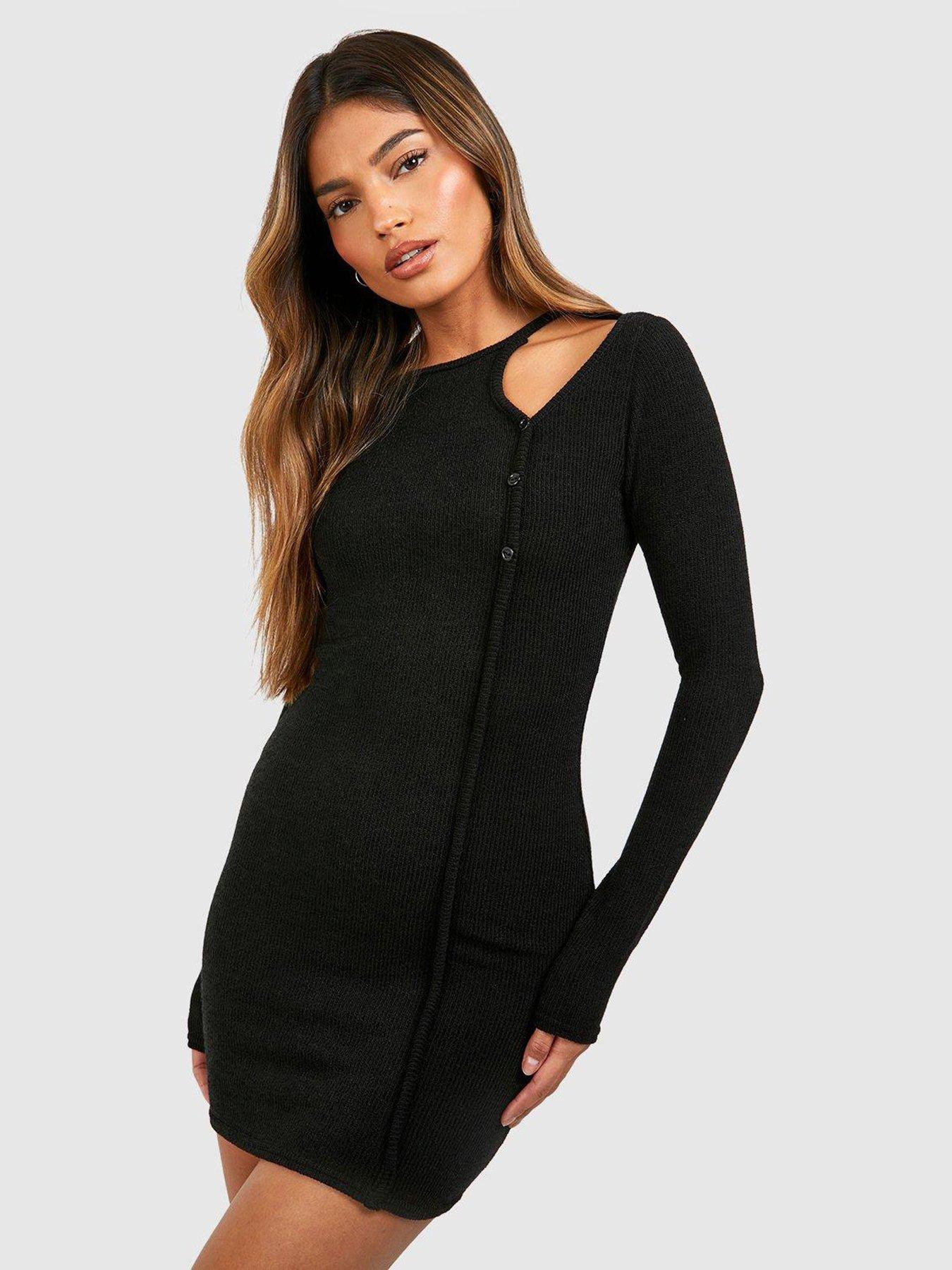 Boohoo black best sale button dress