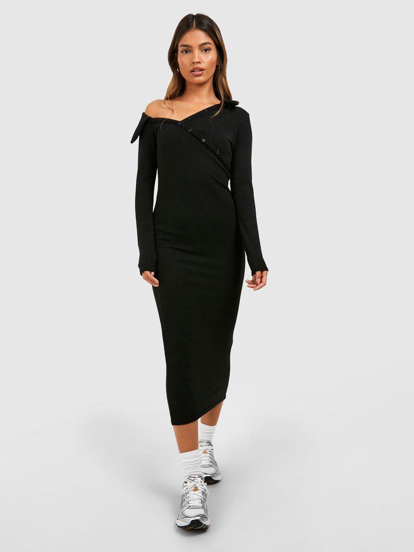 KAREN MILLEN Mesh Ruched Midaxi Dress in Black