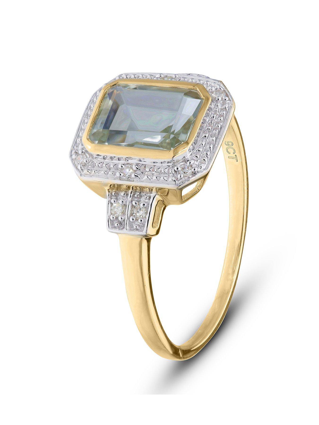Product photograph of Love Gold 9ct Gold Green Amethyst Amp Diamond Ring from very.co.uk