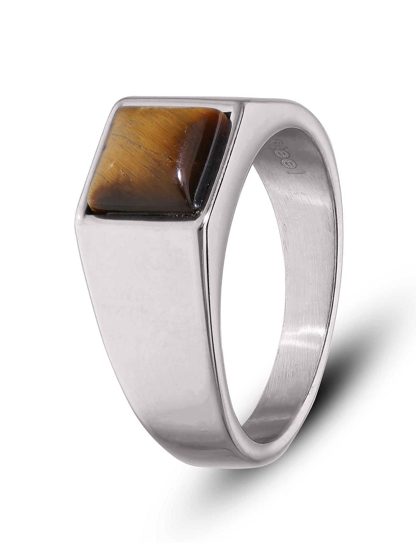Product photograph of The Love Silver Collection Stainless Steel Tigers Eye Ring from very.co.uk