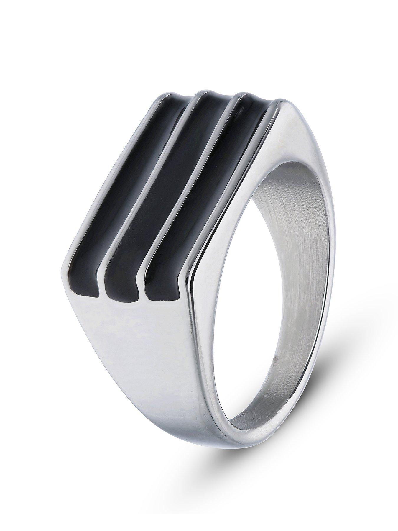 Product photograph of The Love Silver Collection Stainless Steel Ridge Enamel Ring from very.co.uk