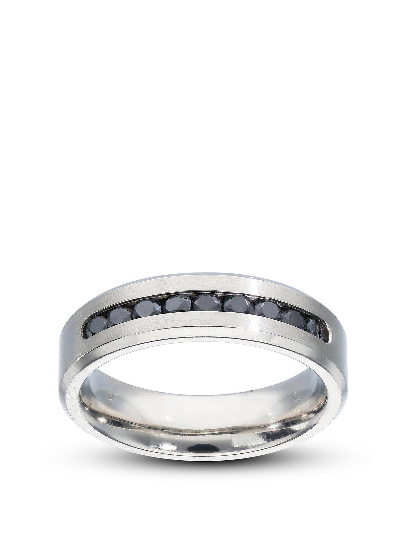 Product photograph of The Love Silver Collection Stainless Steel Black Cubic Zirconia Ring from very.co.uk