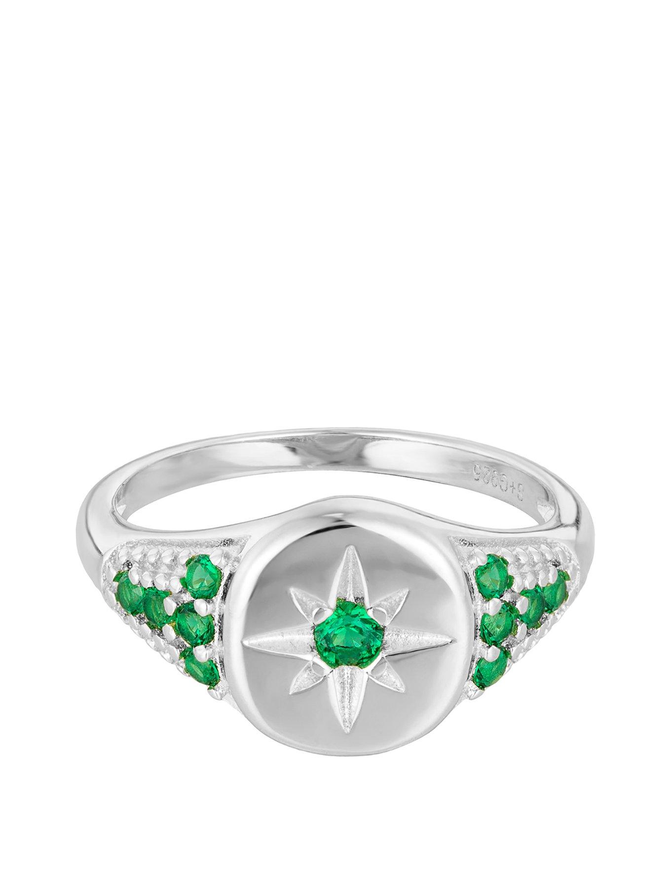 Product photograph of Seol Gold Emerald Cz Star Signet Ring from very.co.uk