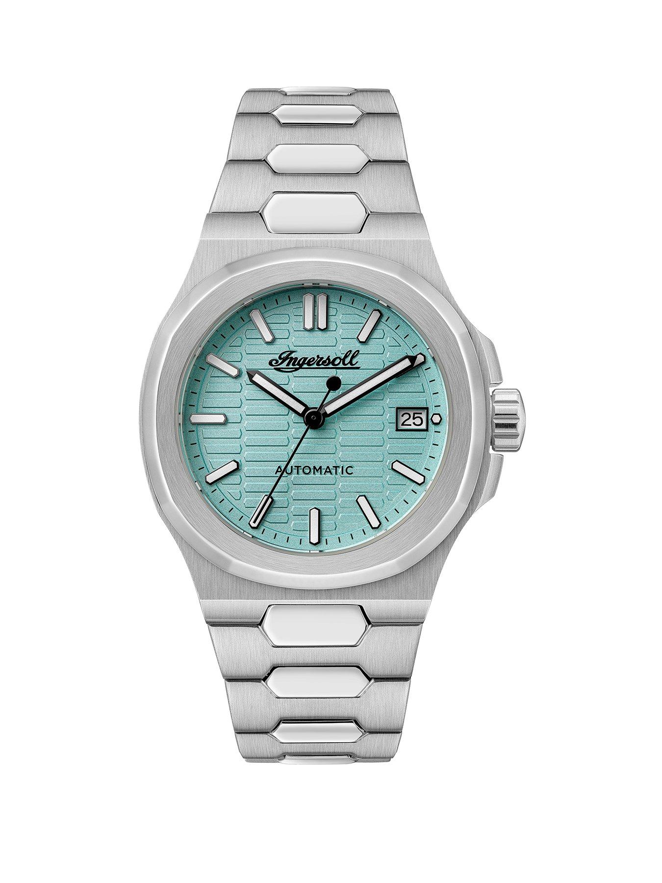 Product photograph of Ingersoll 1892 The Catalina Automatic Mens Watch With Turquoise Dial And Stainless Steel Bracelet - I14601 from very.co.uk