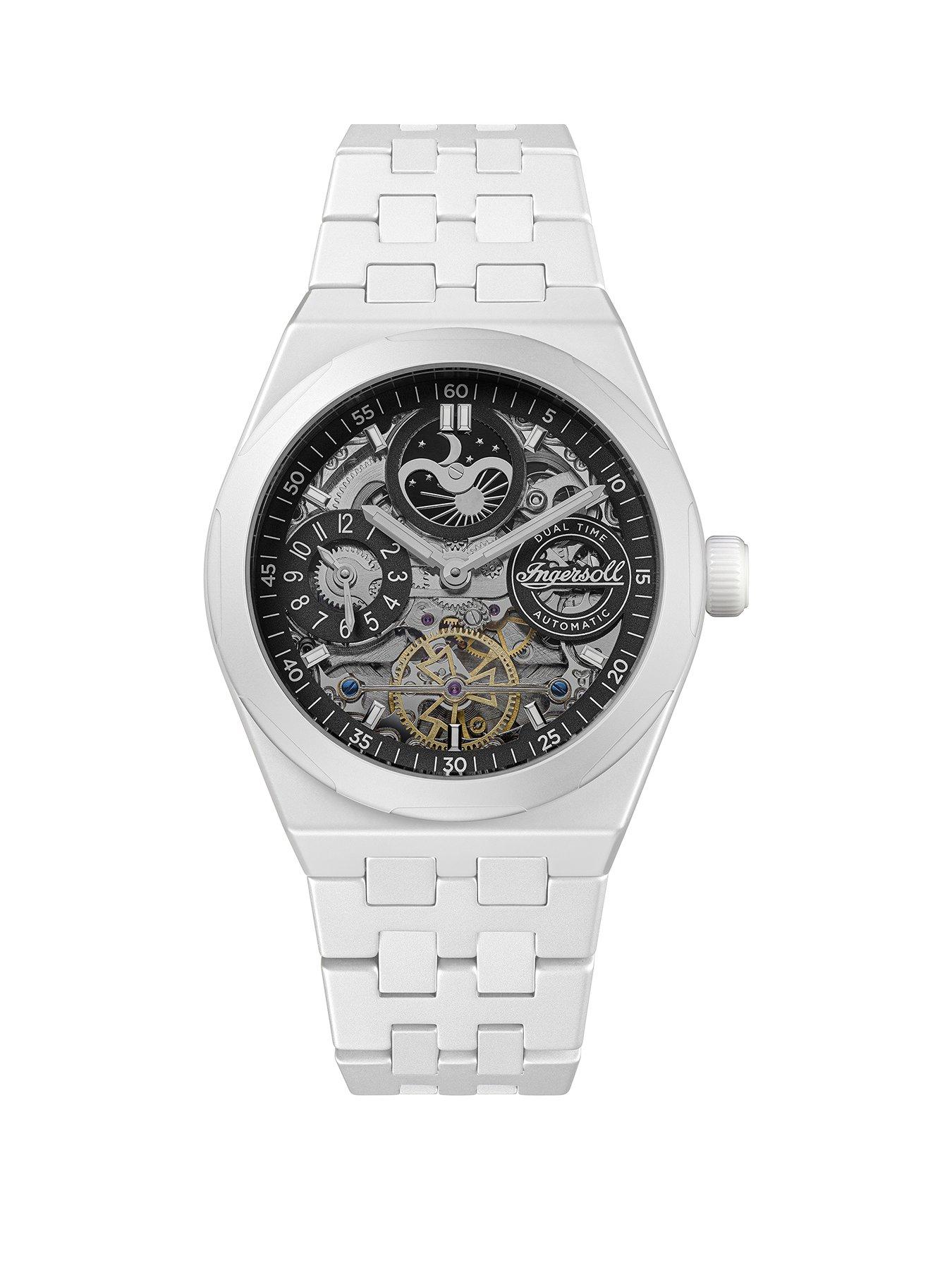 Product photograph of Ingersoll 1892 The Broadway Automatic Mens Watch With Black Dial And White Ceramic Bracelet - I15101 from very.co.uk
