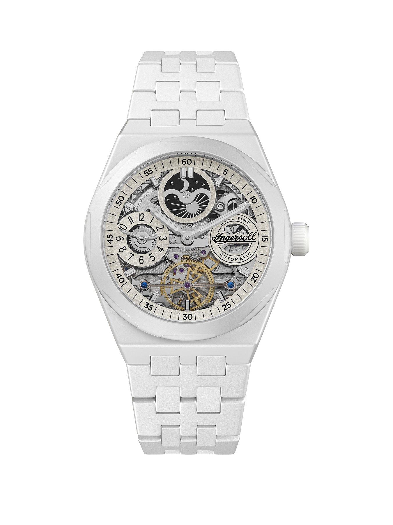 Product photograph of Ingersoll 1892 The Broadway Automatic Mens Watch With White Dial And White Ceramic Bracelet - I15103 from very.co.uk