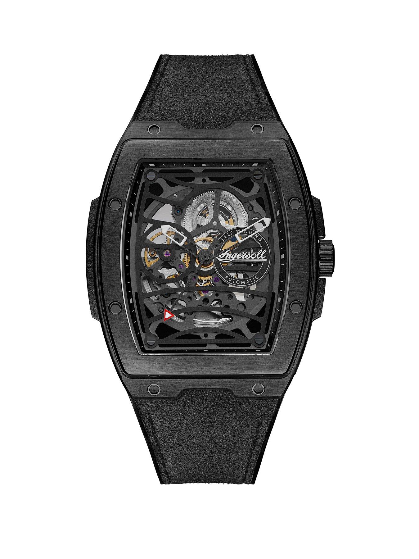 Product photograph of Ingersoll 1892 The Challenger Automatic Mens Watch With Black Dial And Black Pu Alcantara Strap - I12307 from very.co.uk