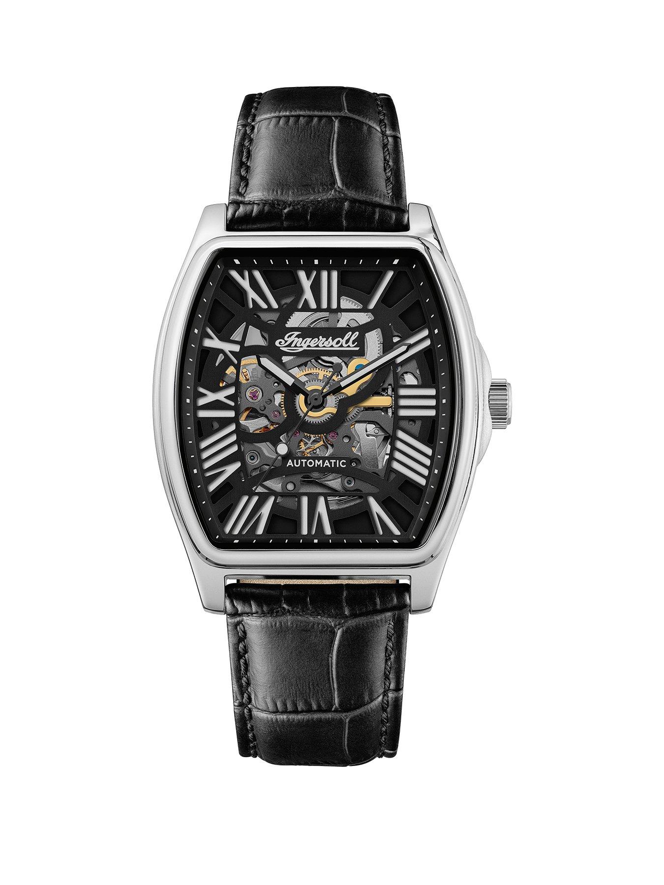 Product photograph of Ingersoll 1892 The California Automatic Mens Watch With Black Dial And Black Leather Strap - I14202 from very.co.uk