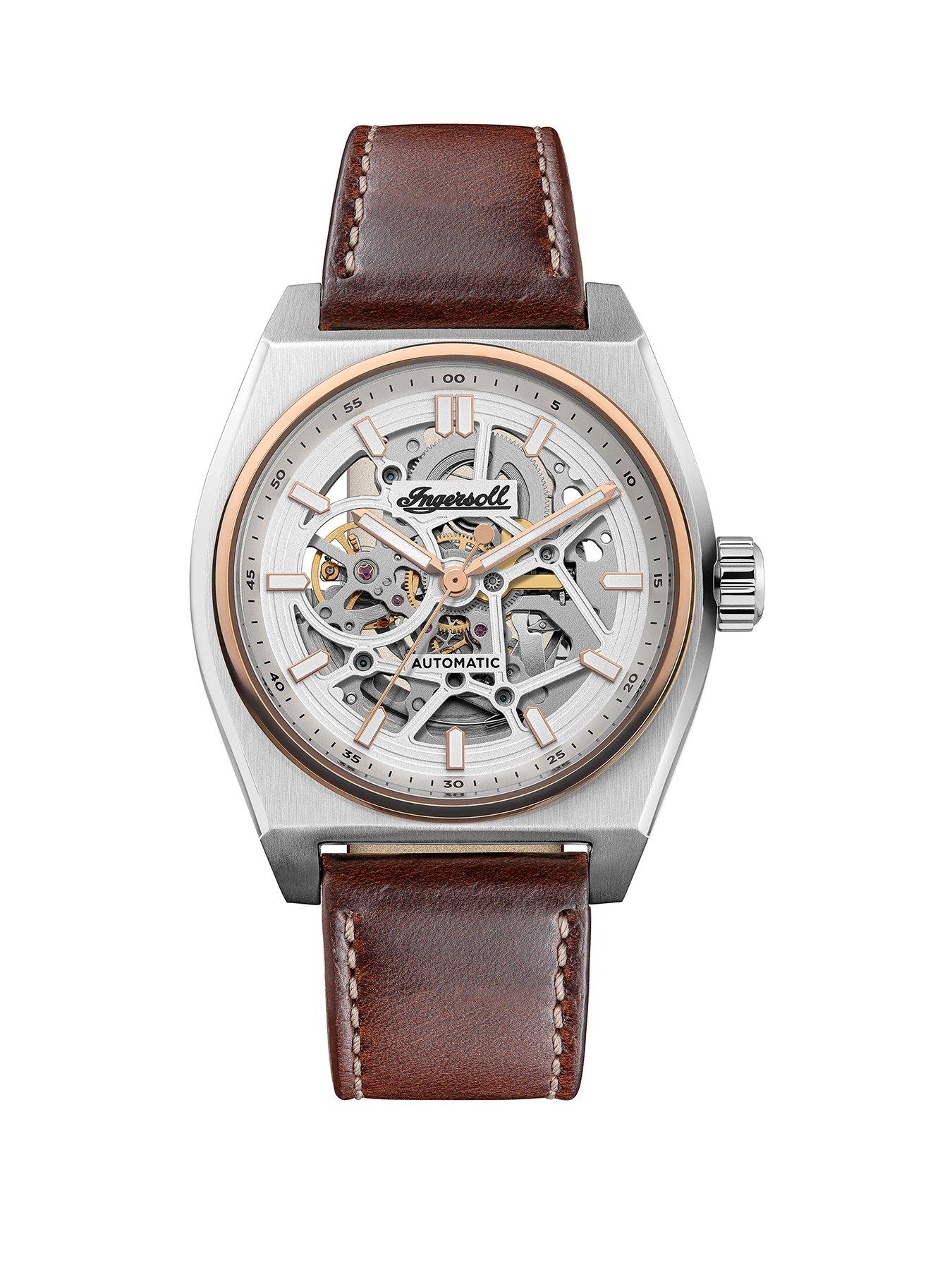Product photograph of Ingersoll 1892 The Vert Automatic Mens Watch With White Dial And Brown Leather Strap - I14302 from very.co.uk