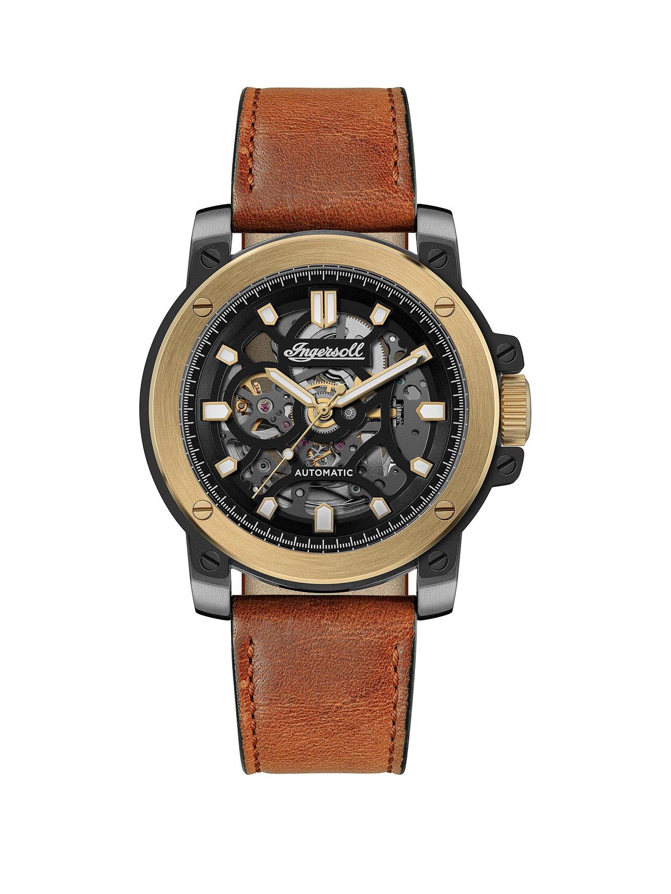 Product photograph of Ingersoll 1892 The Freestyle Automatic Mens Watch With Black Dial And Horween Brown Leather Strap - I14402 from very.co.uk
