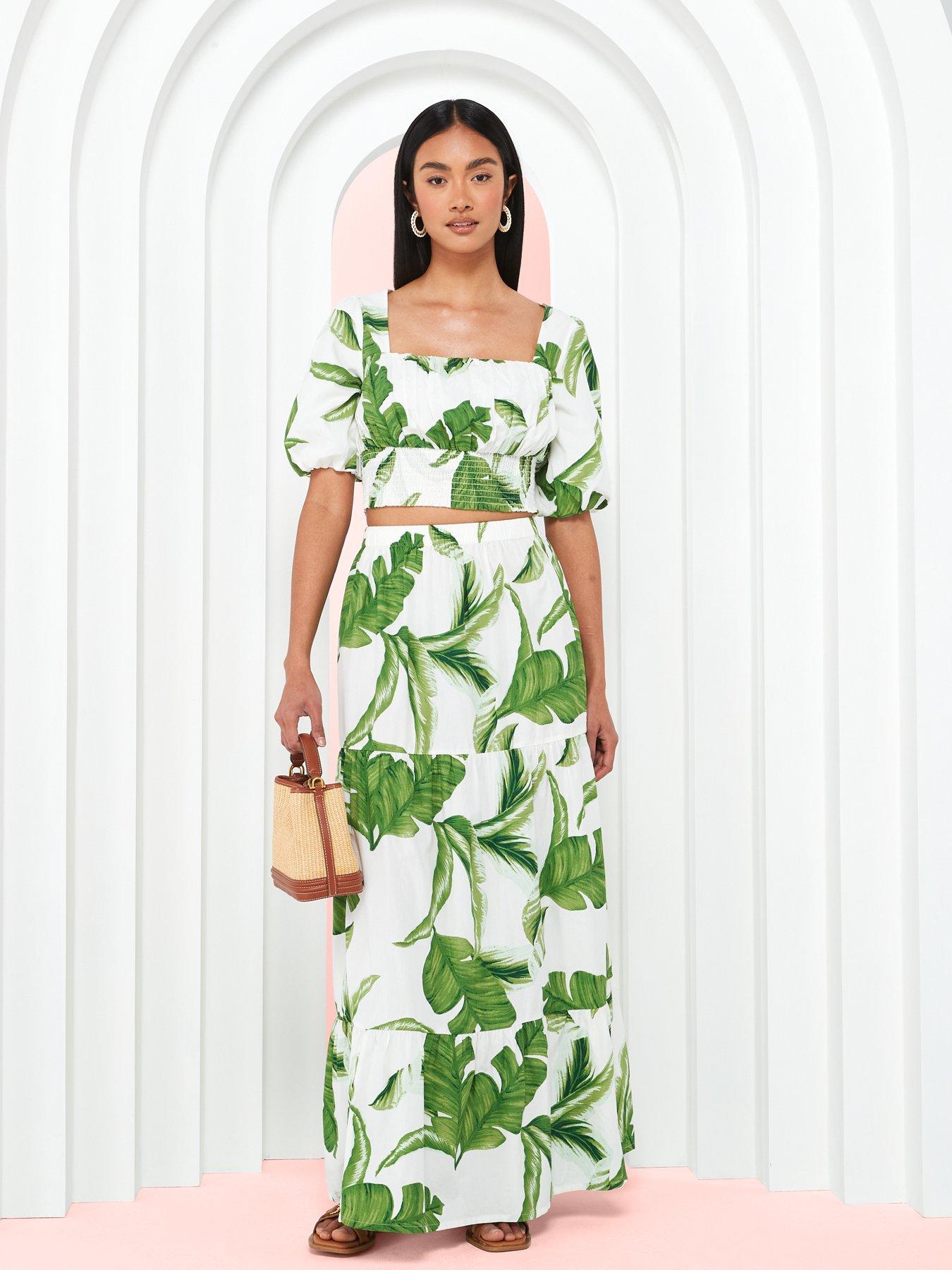 Tiered Co Ord Maxi Skirt Green White