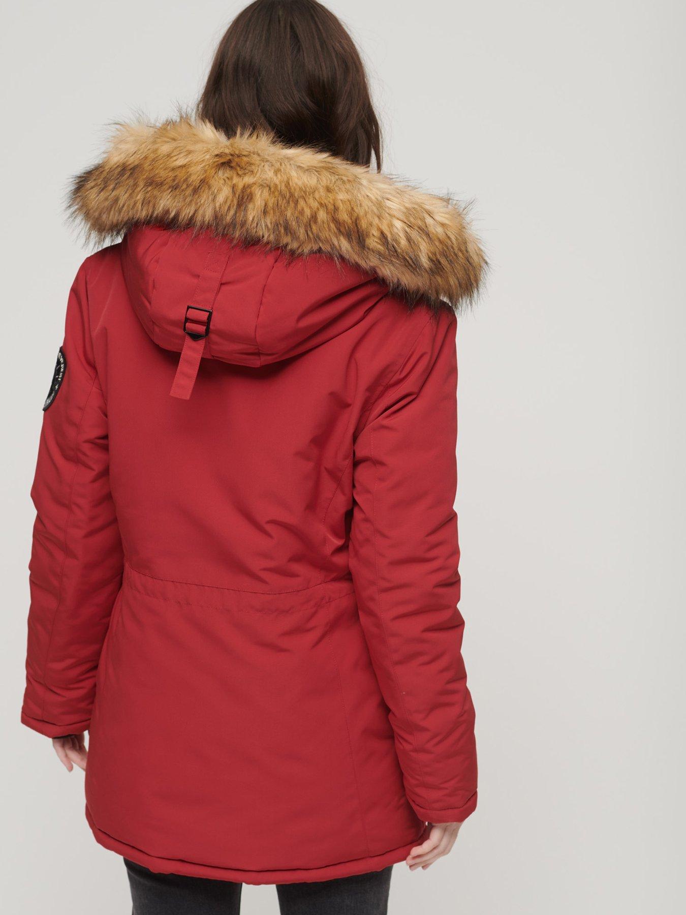 Superdry Everest Faux Fur Hooded Parka Coat Red Very