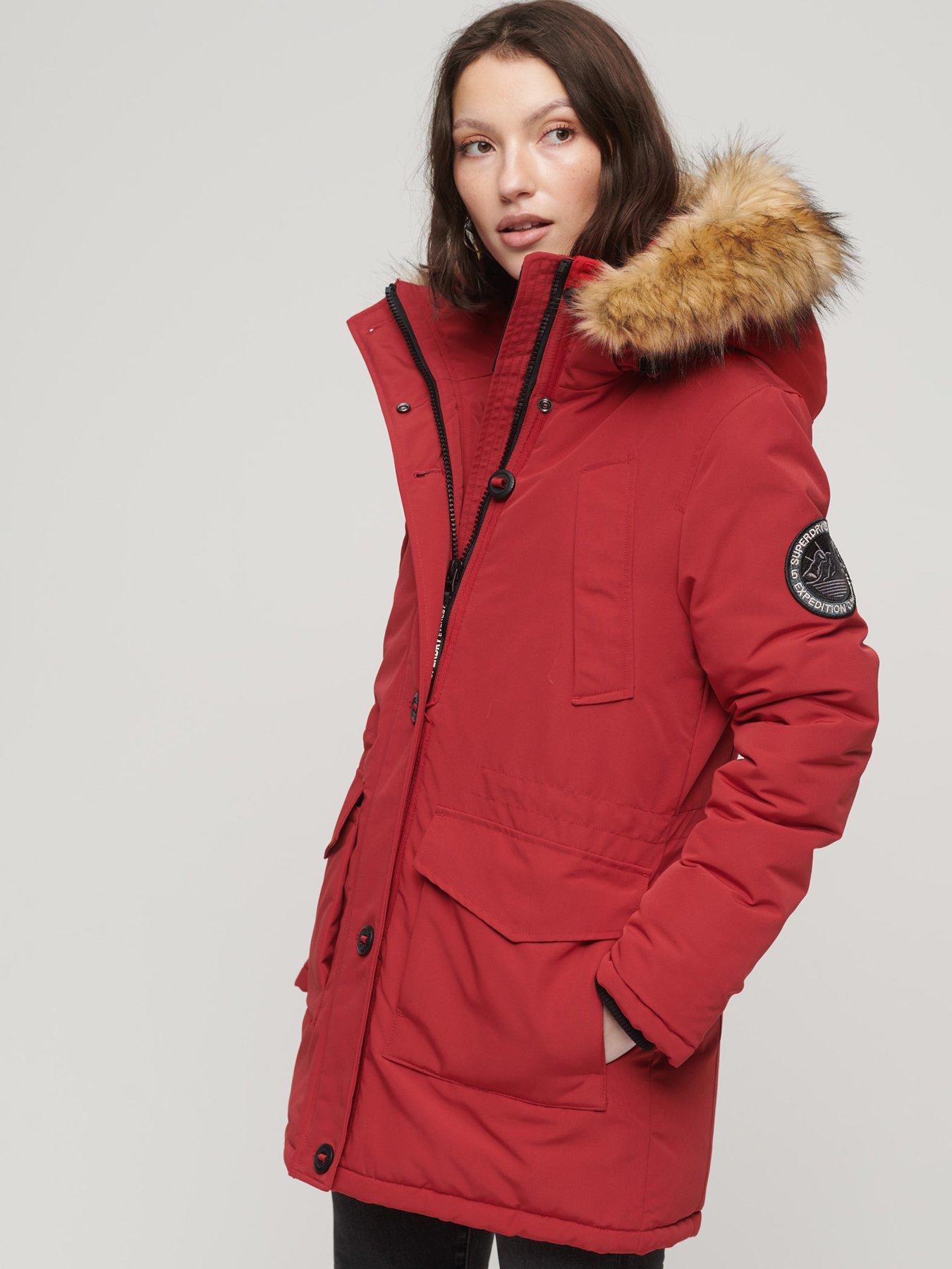 Image 4 of 6 of Superdry Everest Faux Fur Hooded Parka Coat - Red