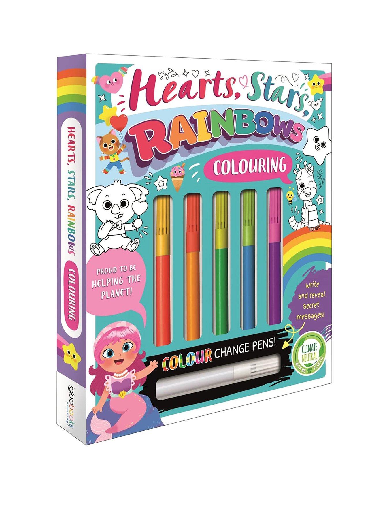 Image 1 of 3 of Hearts, Stars, Rainbows Colouring  Book & Pen Set
