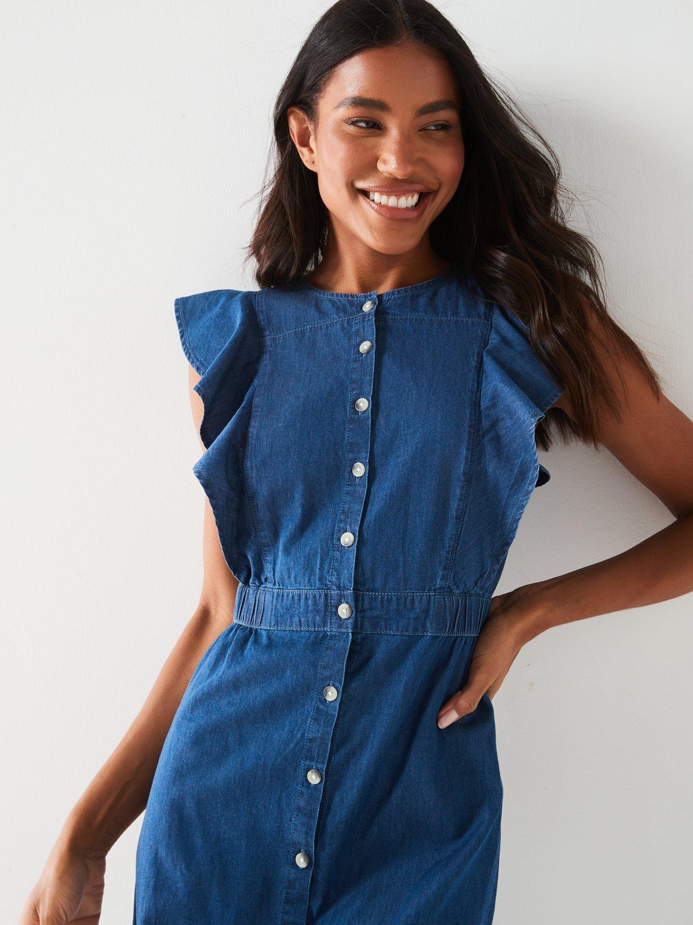 Denim midi overall dress hotsell