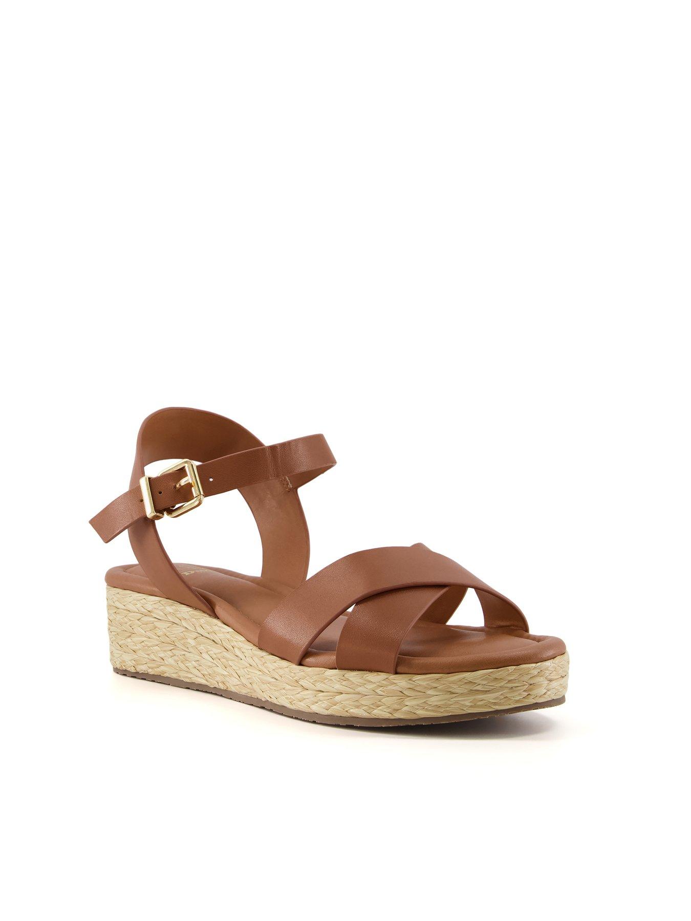 Dune London Wide Fit Linnie Dark Tan Woven Flatform Sandals | Very.co.uk