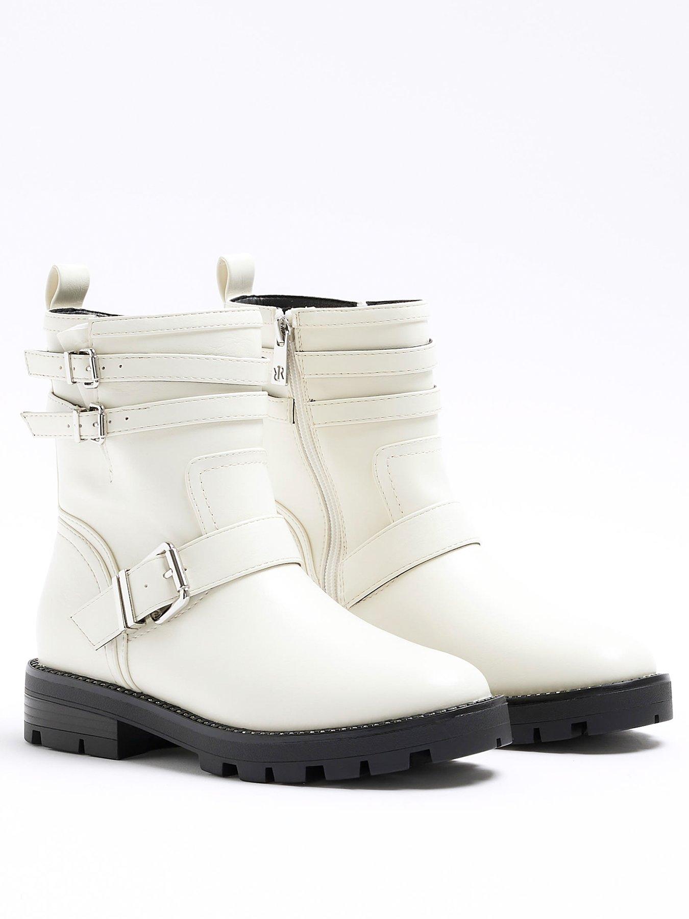 River Island Buckle Biker Boot White Uk