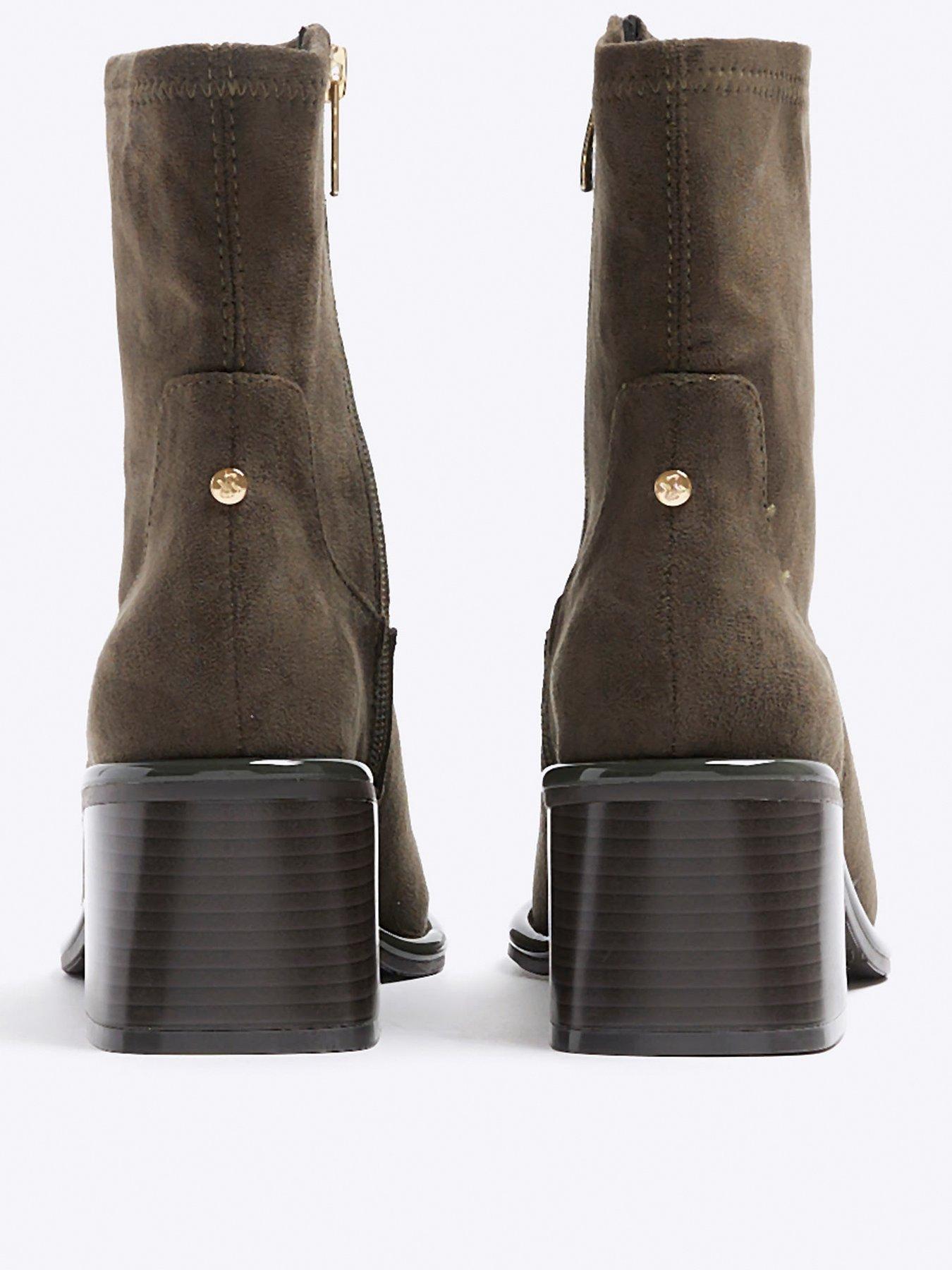 Block Heel Sock Boot Khaki