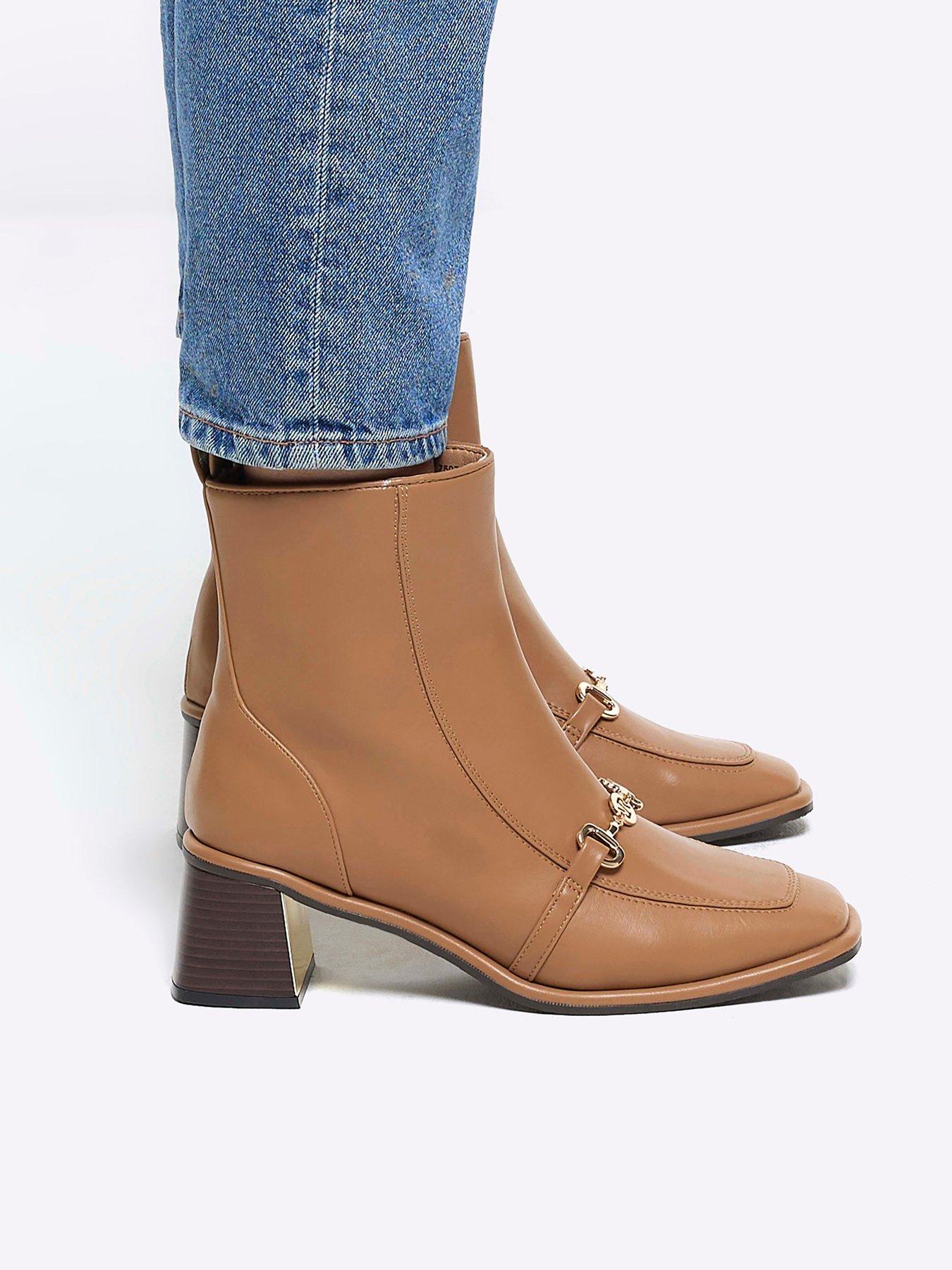 River Island Loafer Block Heeled Boot Brown Very