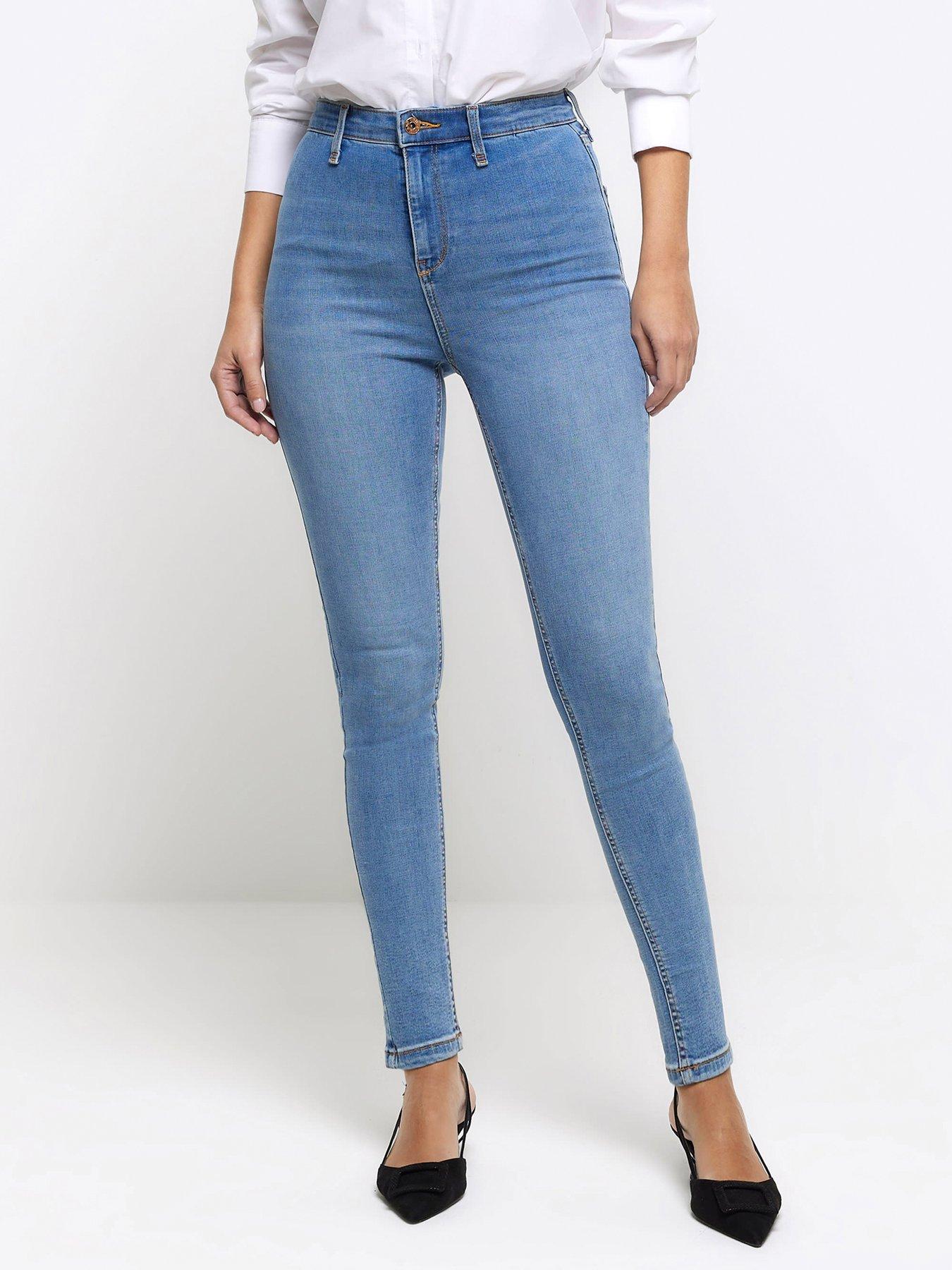 River Island High Rise Kaia Jeans - Mid Wash, Blue, Size 6, Inside Leg Regular, Women