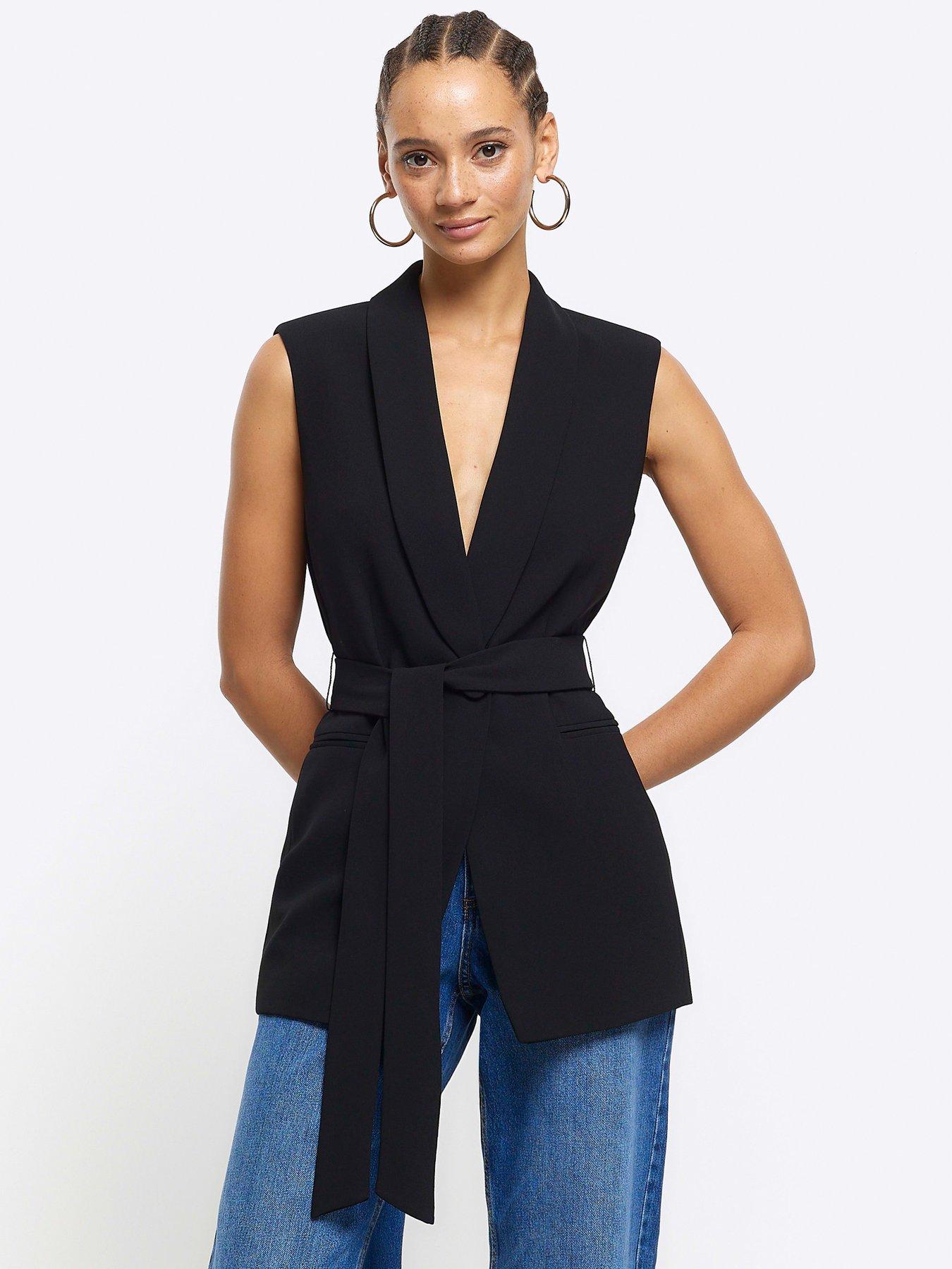 River Island Shawl Collar Belted Waistcoat - Black