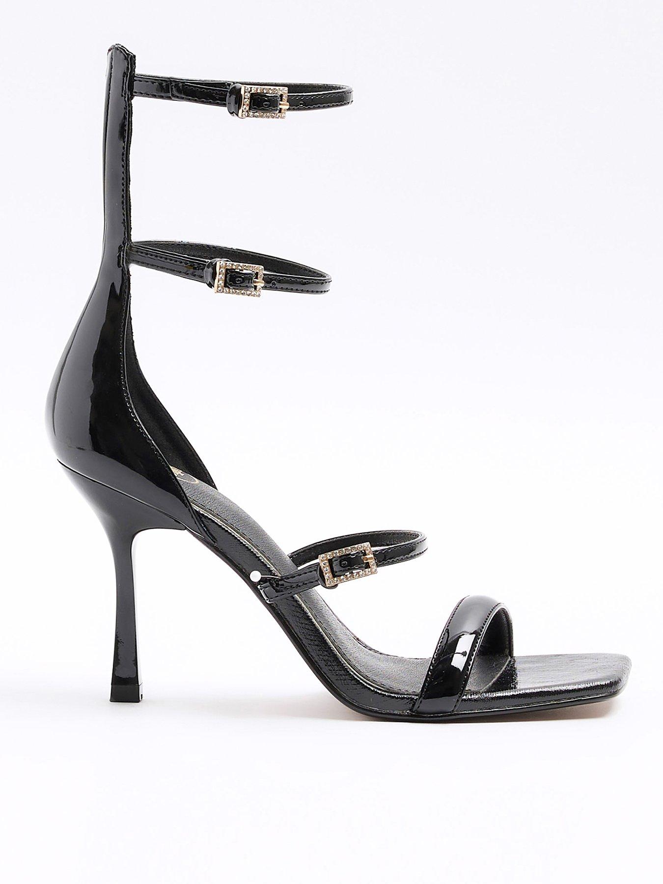 Triple Strap Barely There Heel Black