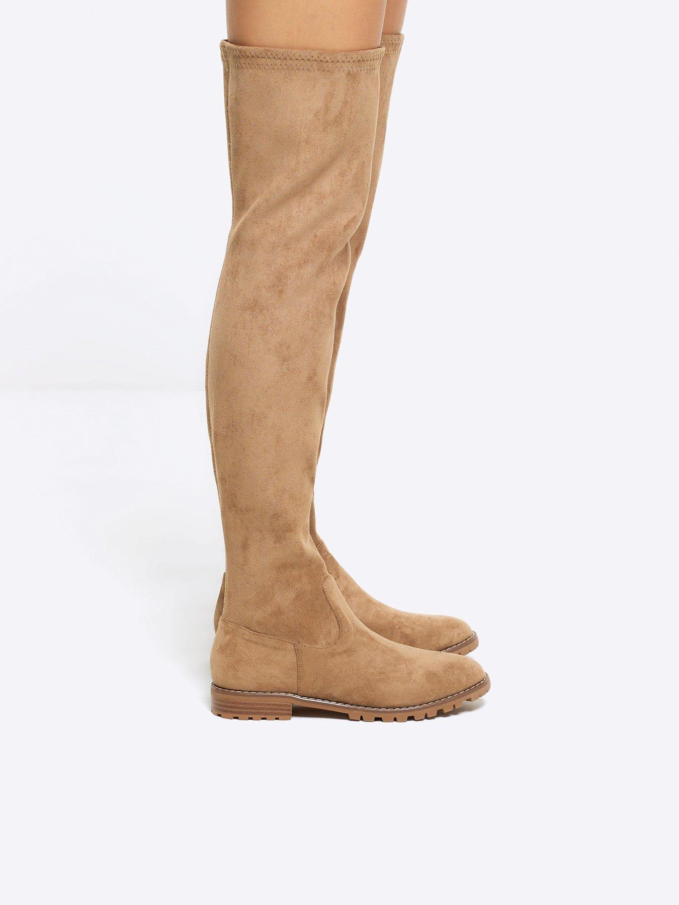 Beige boots over the knee shop