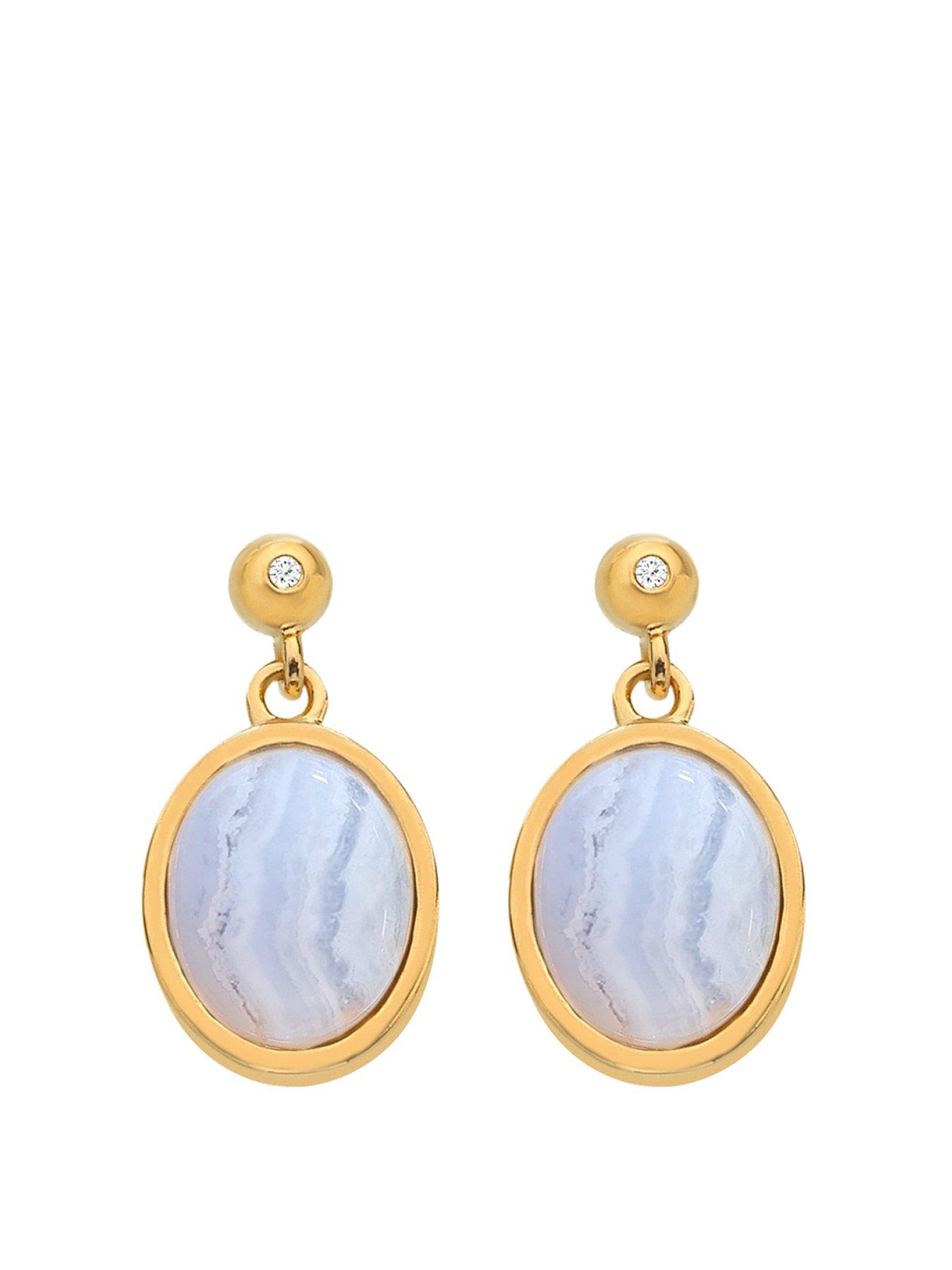Product photograph of Hot Diamonds Hdxgem Horizontal Oval Earrings - Blue Lace Agate from very.co.uk