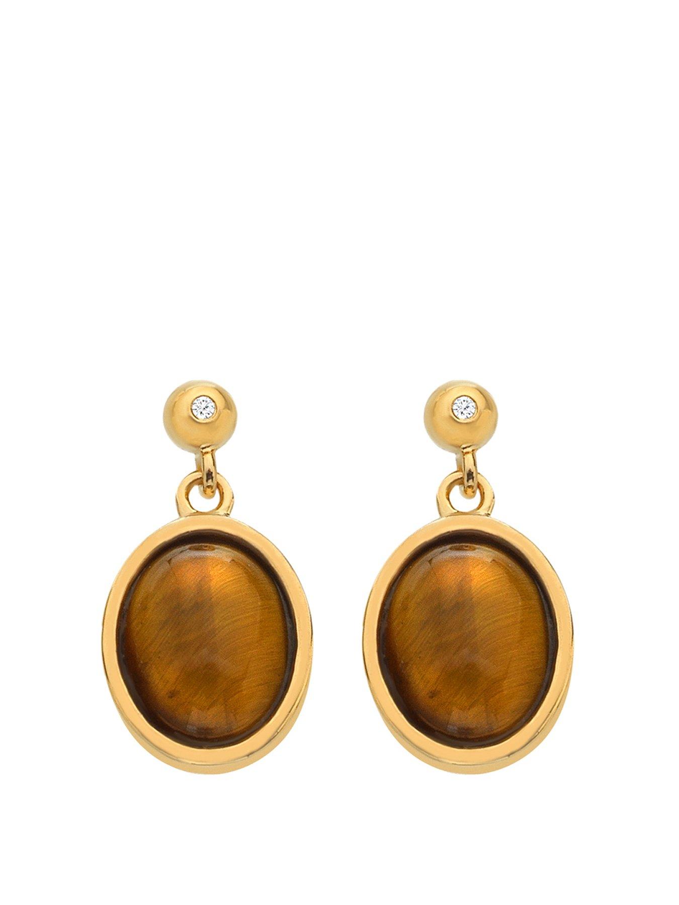 Product photograph of Hot Diamonds Hdxgem Horizontal Oval Earrings - Tigers Eye from very.co.uk