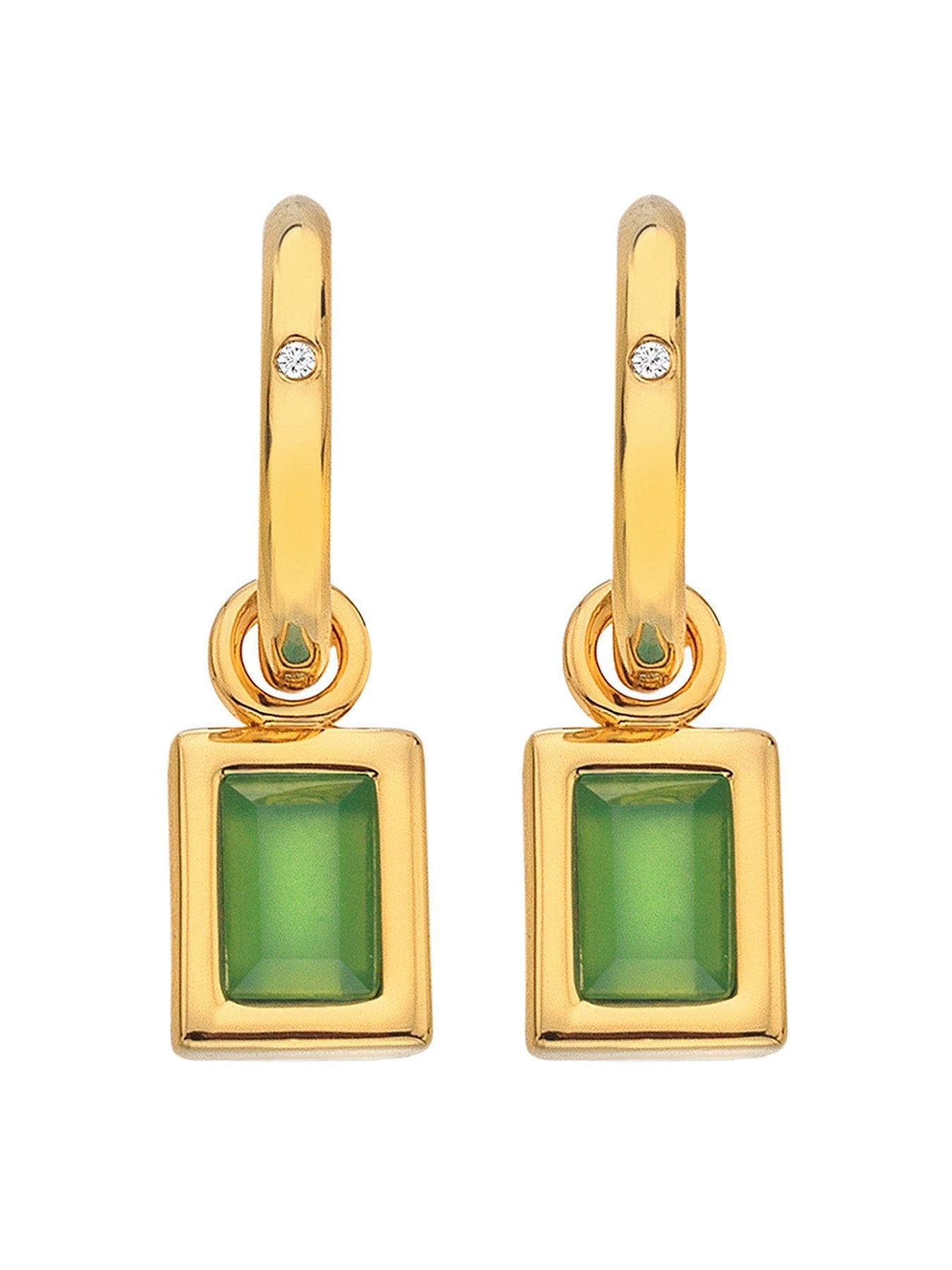 Product photograph of Hot Diamonds Hdxgem Rectangle Earrings - Green Agate from very.co.uk
