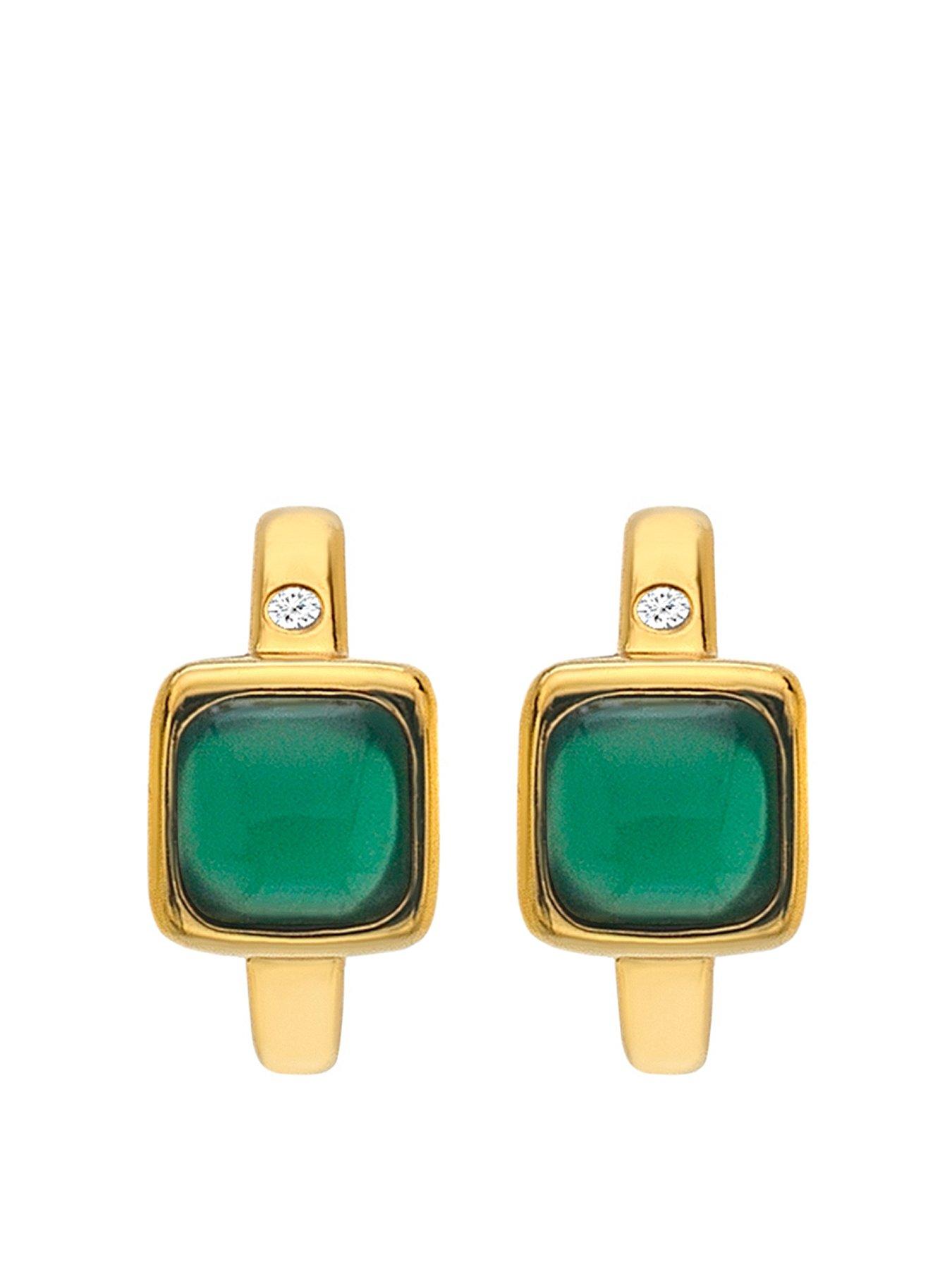 Product photograph of Hot Diamonds Hdxgem Square Huggie Earrings - Green Agate from very.co.uk