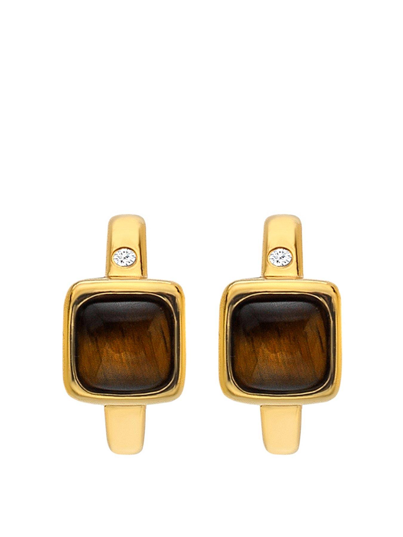 Product photograph of Hot Diamonds Hdxgem Square Huggie Earrings - Tigers Eye from very.co.uk