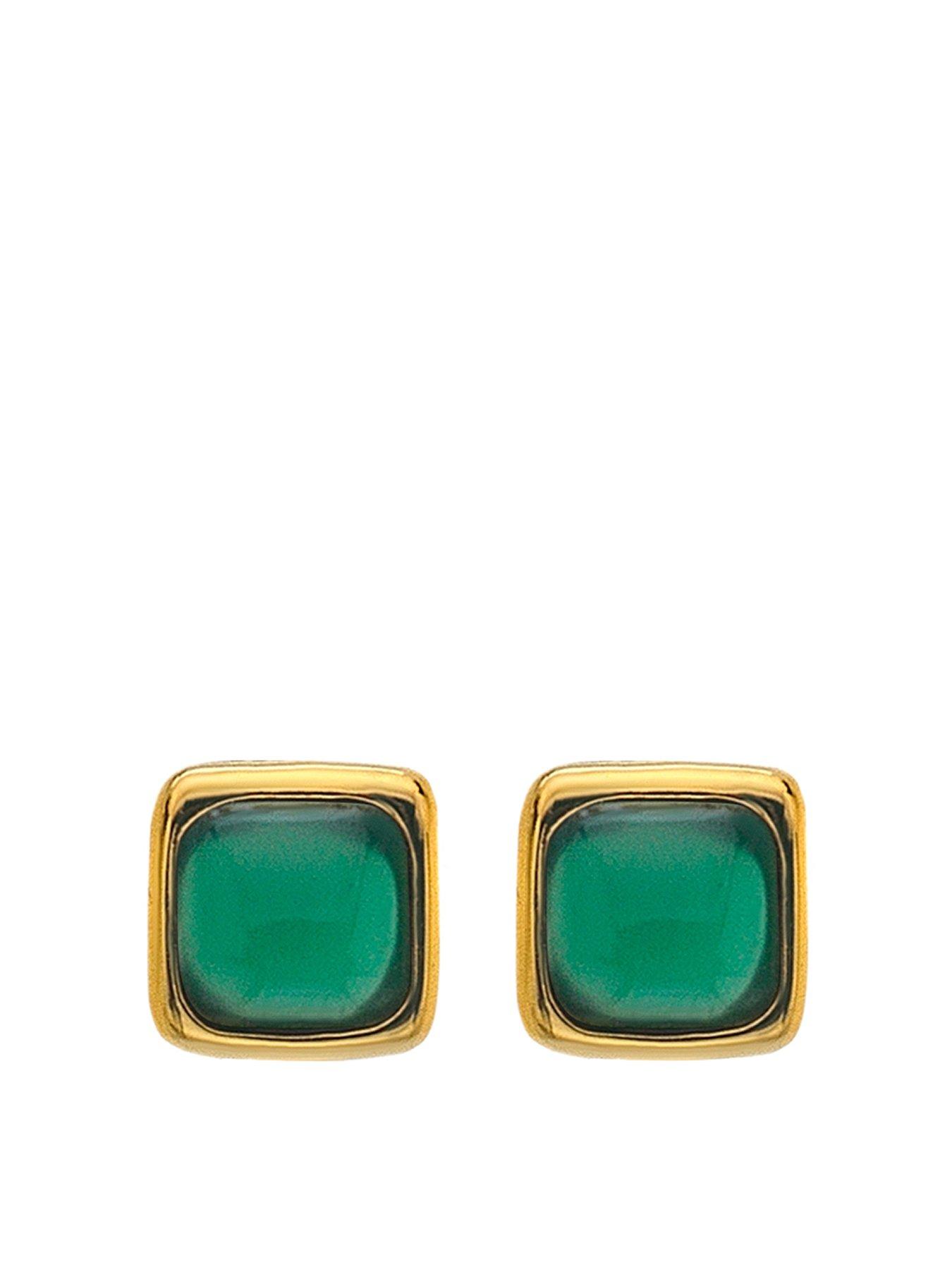 Product photograph of Hot Diamonds Hdxgem Square Earrings - Green Agate from very.co.uk