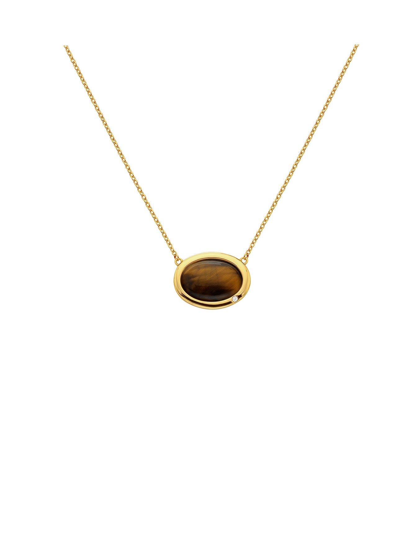 Product photograph of Hot Diamonds Hdxgem Horizontal Oval Necklace - Tigers Eye from very.co.uk